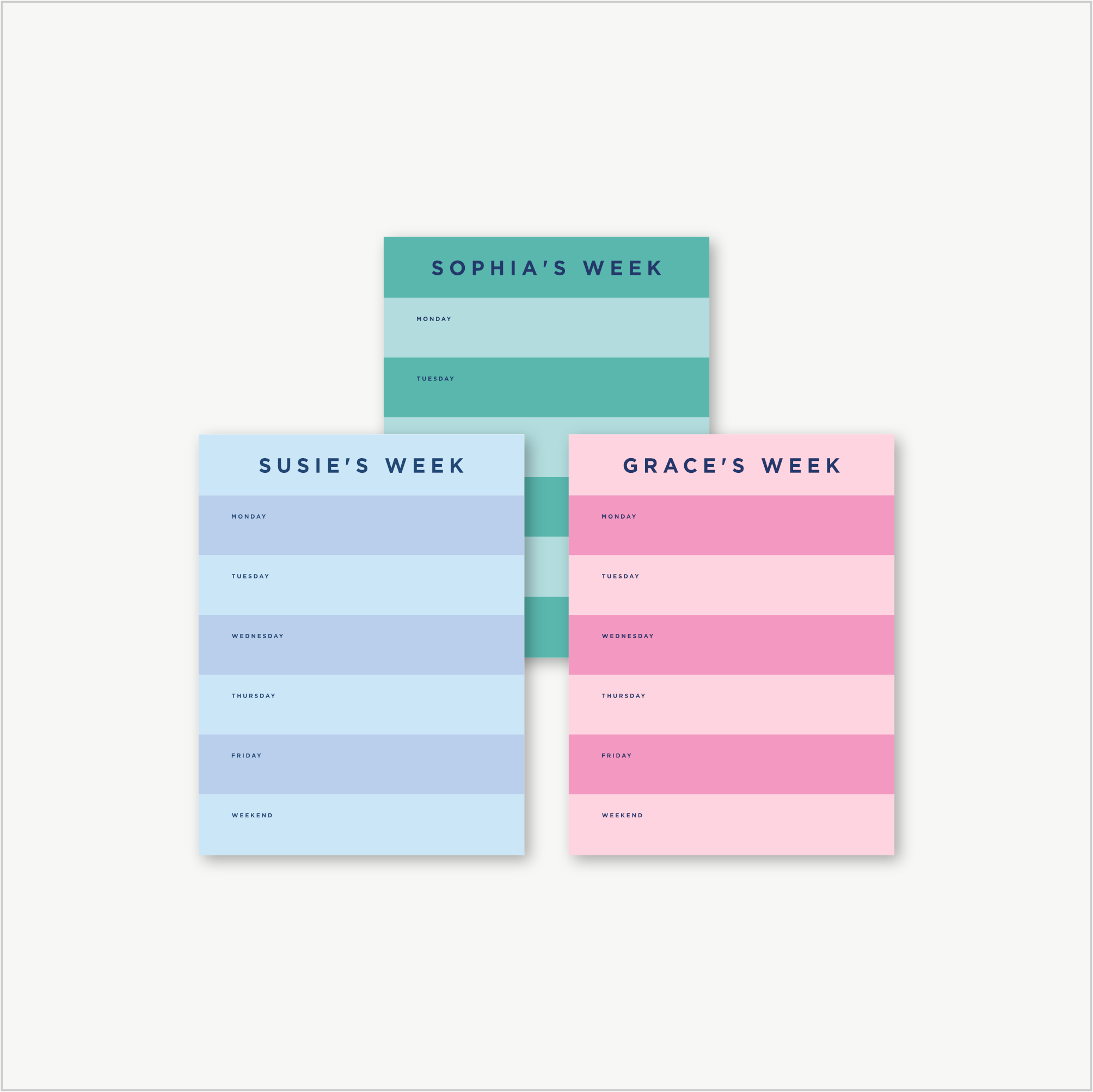 custom weekly planner notepad, days of the week notepad, monogram planner notepad, personalized planner, colorful organizing, teen gift