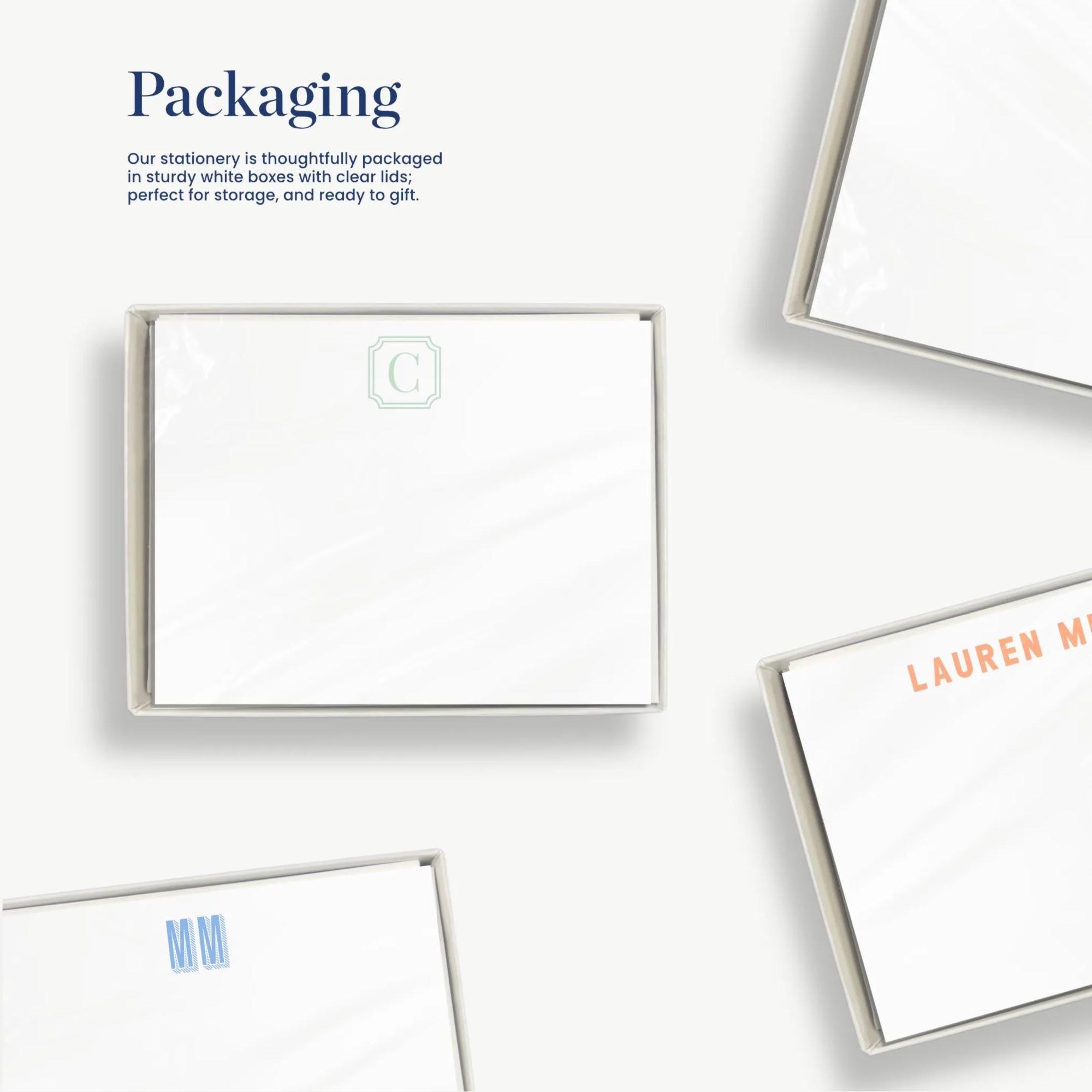 The image is a collage of various images, including a white box with a green "C" on it, a white envelope, and a piece of paper with the name "Lauren Miller" printed on it.