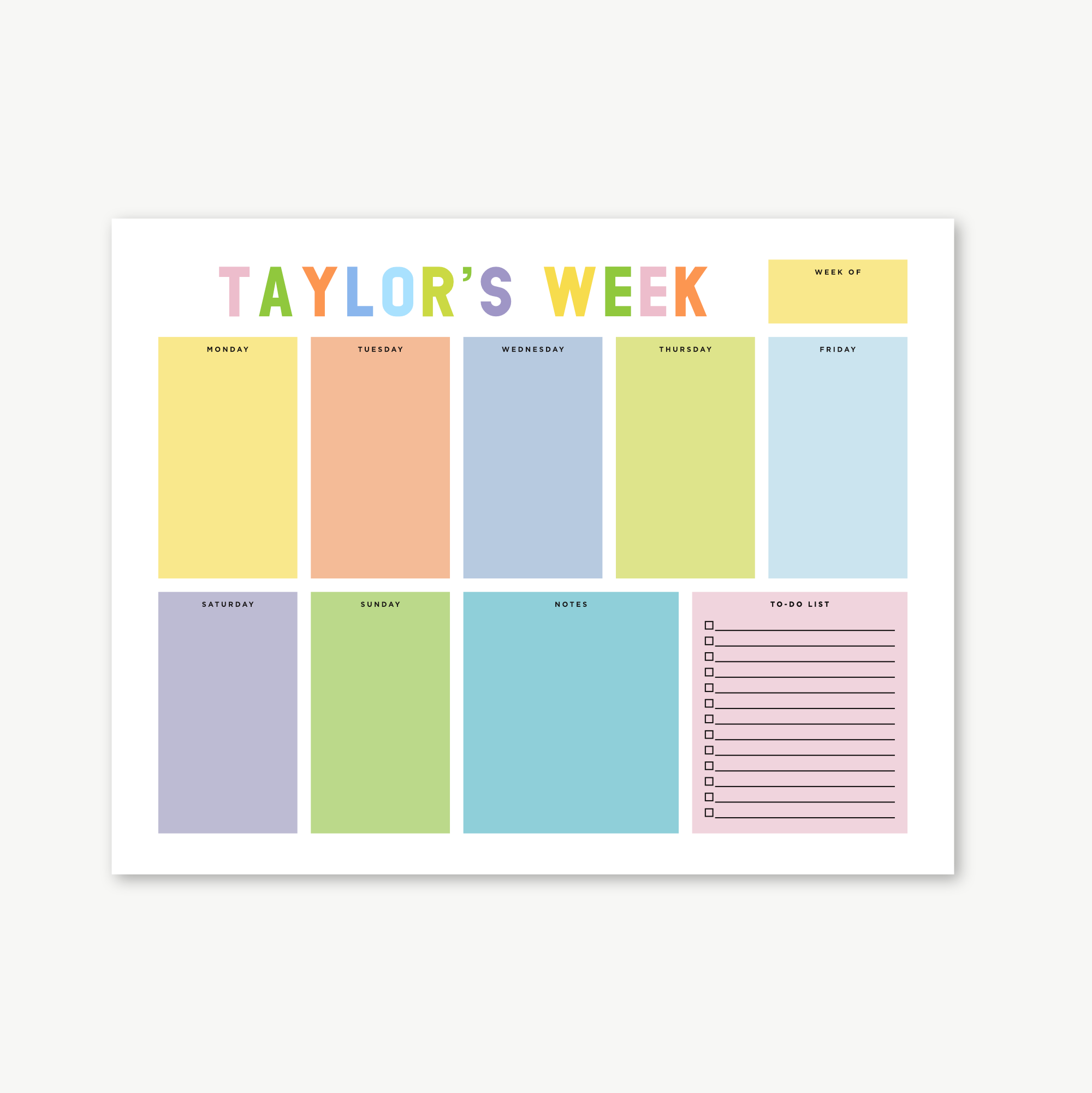 custom weekly planner notepad, days of the week notepad, monogram planner notepad, personalized planner, colorful organizing, teen gift