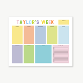 custom weekly planner notepad, days of the week notepad, monogram planner notepad, personalized planner, colorful organizing, teen gift