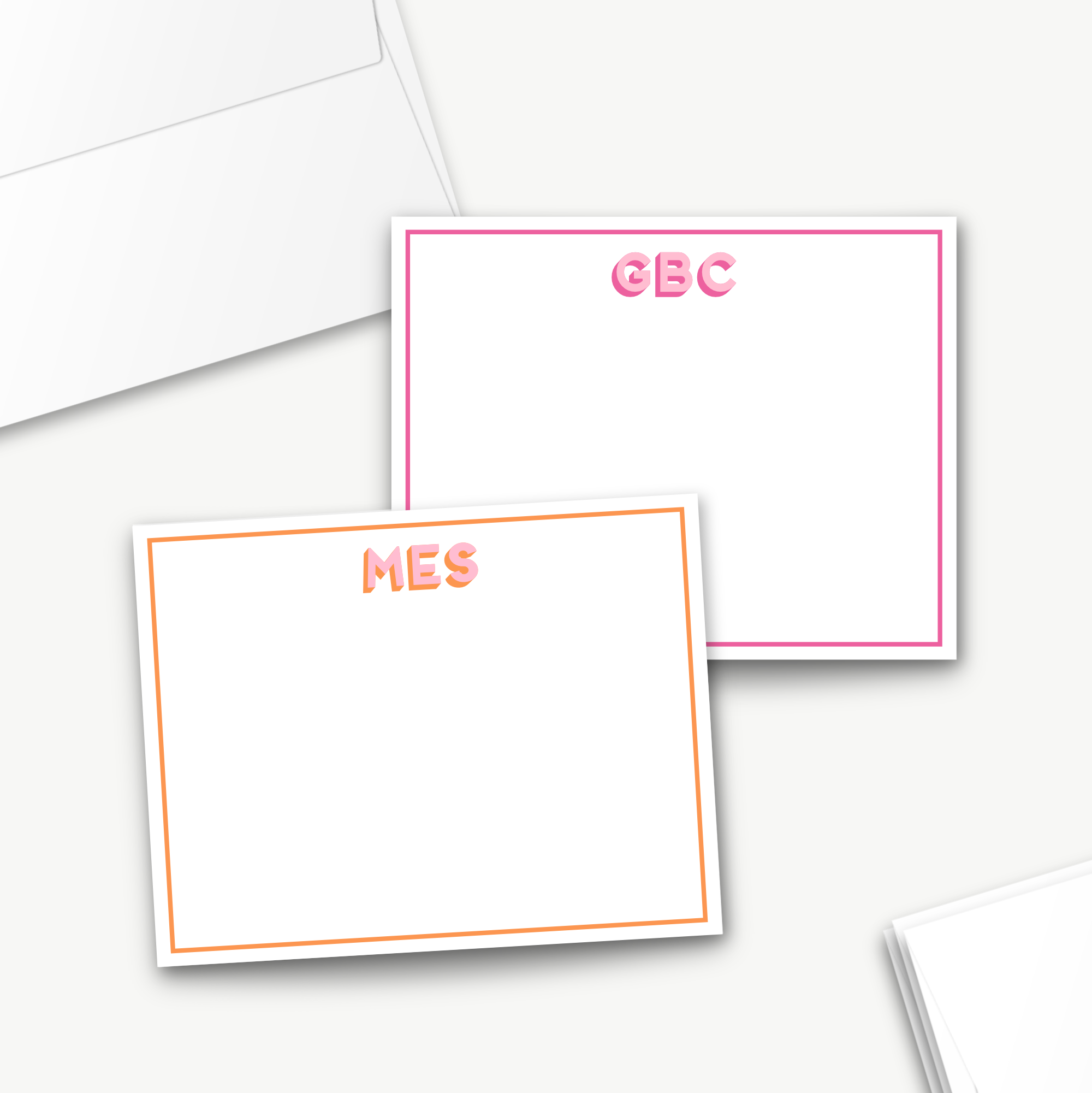 monogram notecard set, classic stationery, monogram border flat cards, stationery notecard set, personalized notecards