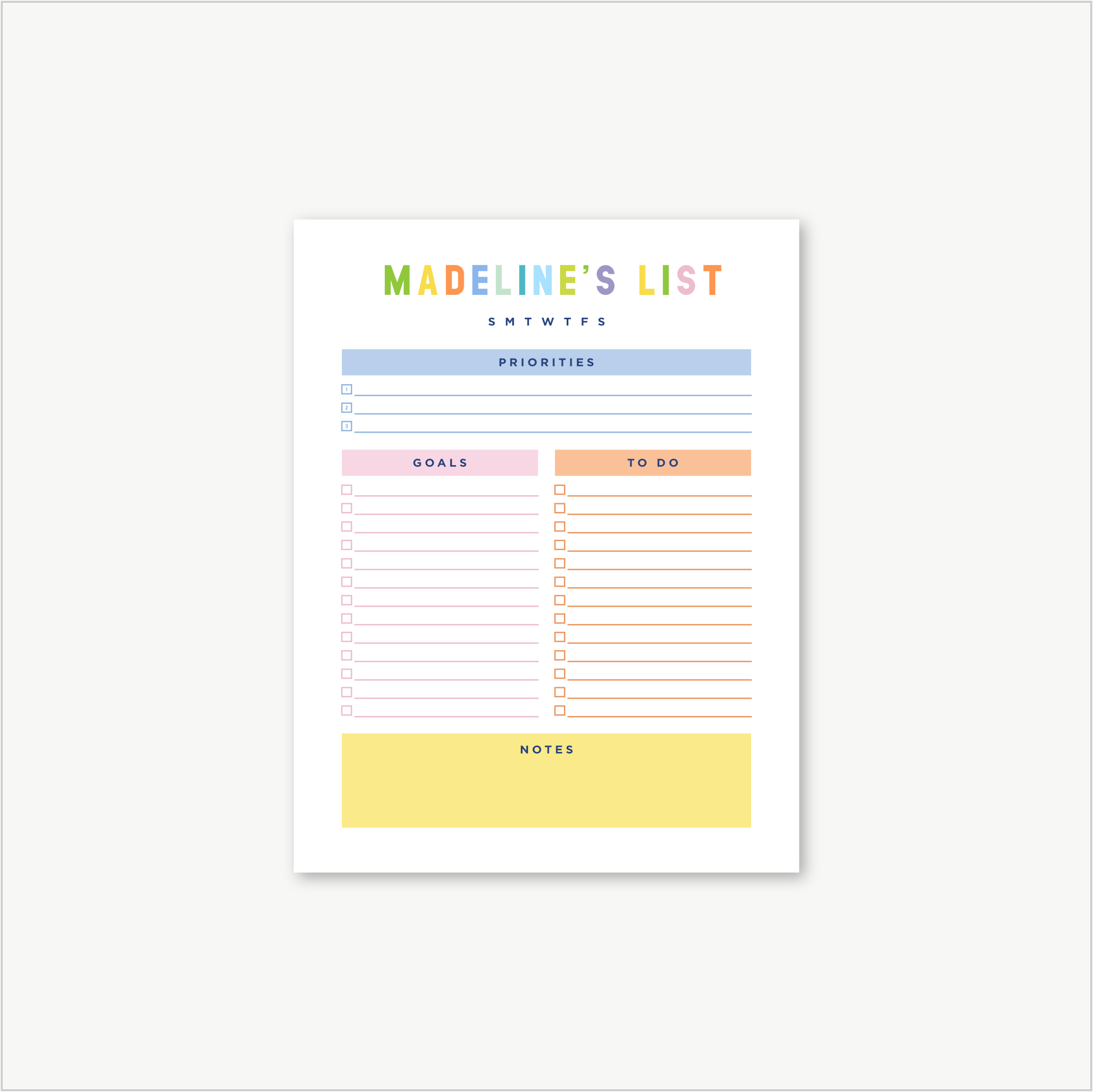 custom weekly planner notepad, days of the week notepad, monogram planner notepad, personalized planner, colorful organizing, teen gift