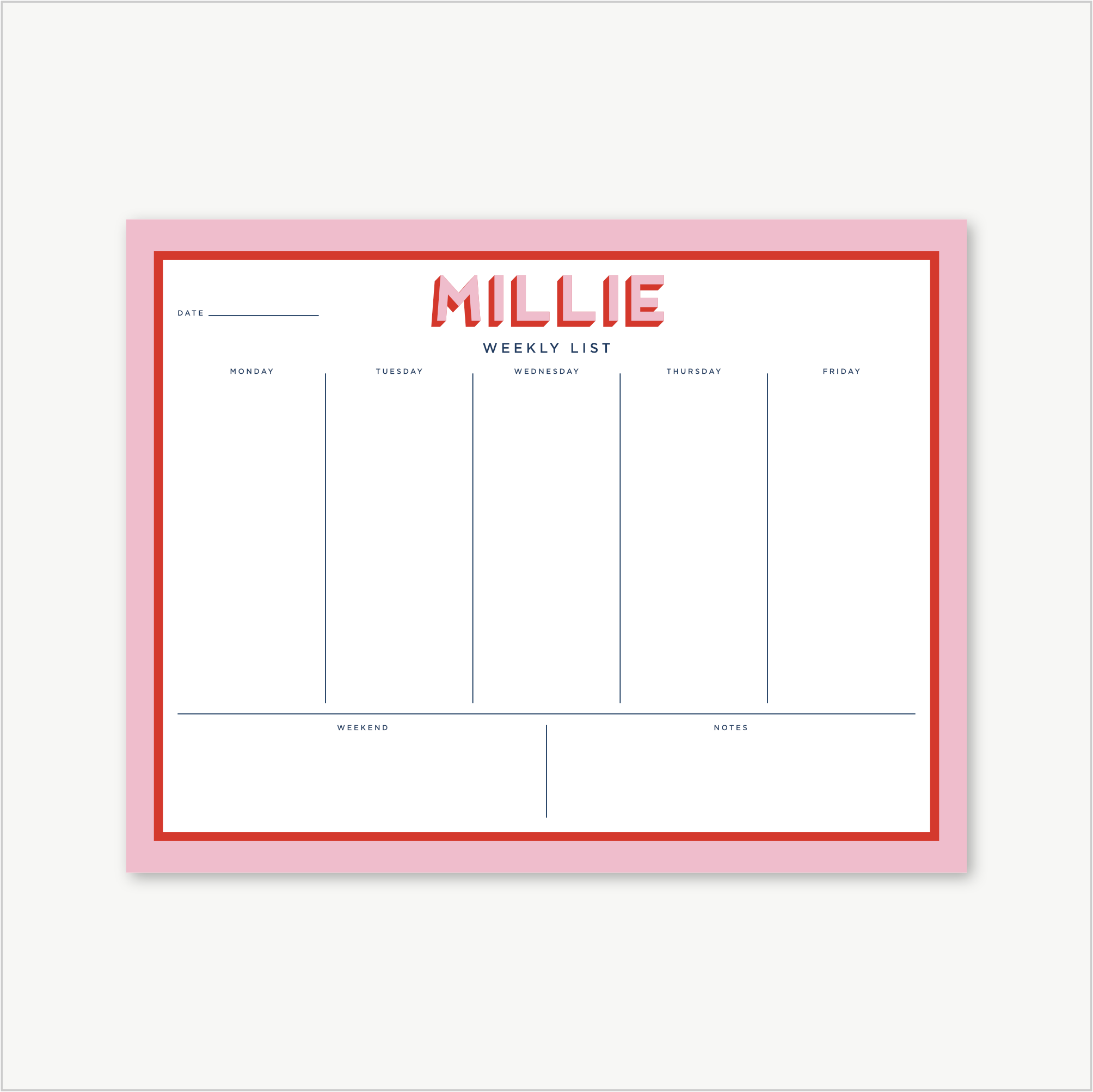 custom weekly planner notepad, days of the week notepad, monogram planner notepad, personalized planner, colorful organizing, teen gift