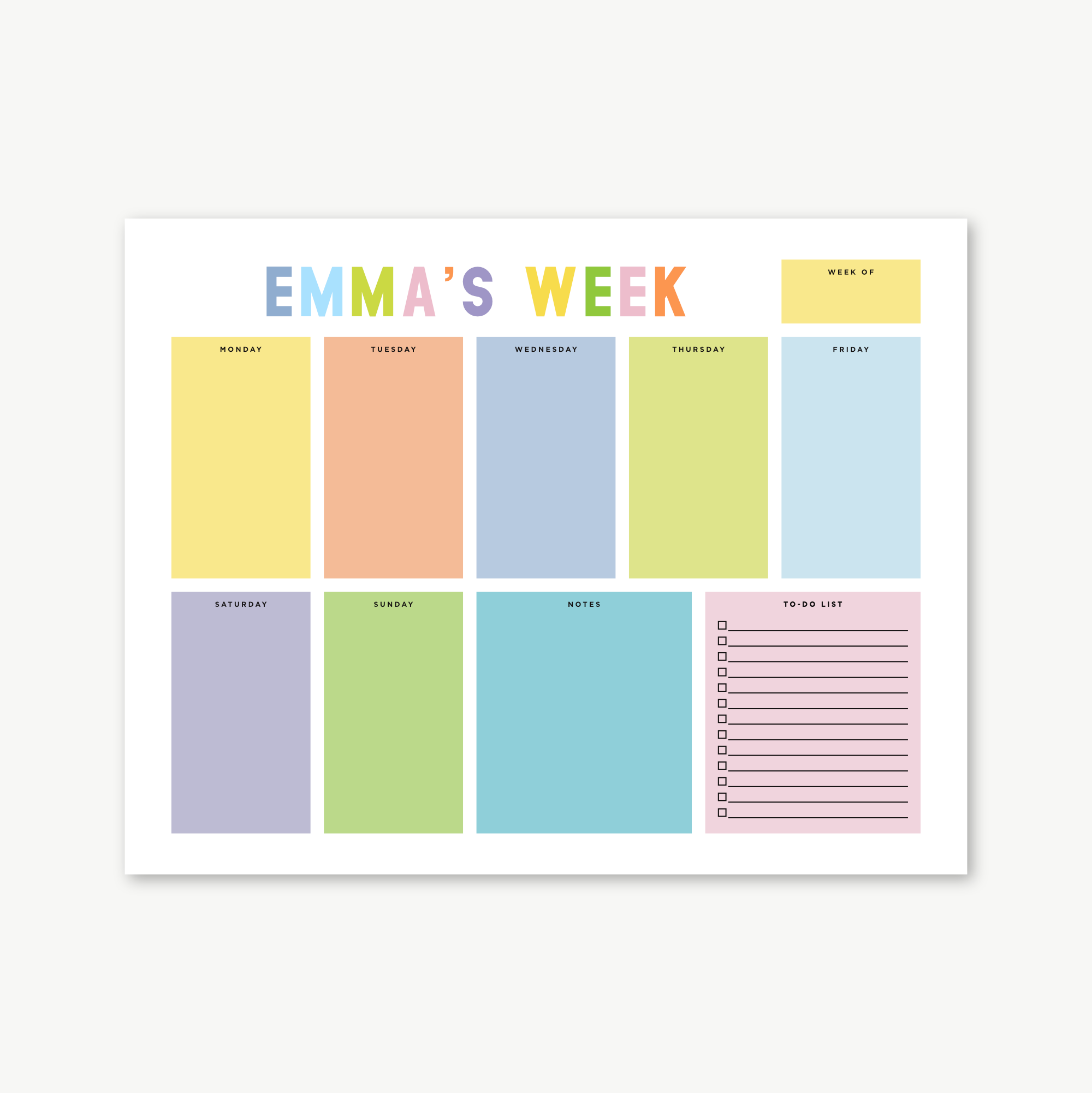 custom weekly planner notepad, days of the week notepad, monogram planner notepad, personalized planner, colorful organizing, teen gift