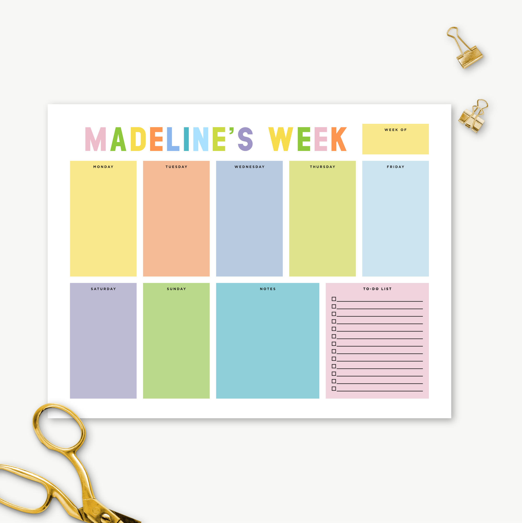 custom weekly planner notepad, days of the week notepad, monogram planner notepad, personalized planner, colorful organizing, teen gift