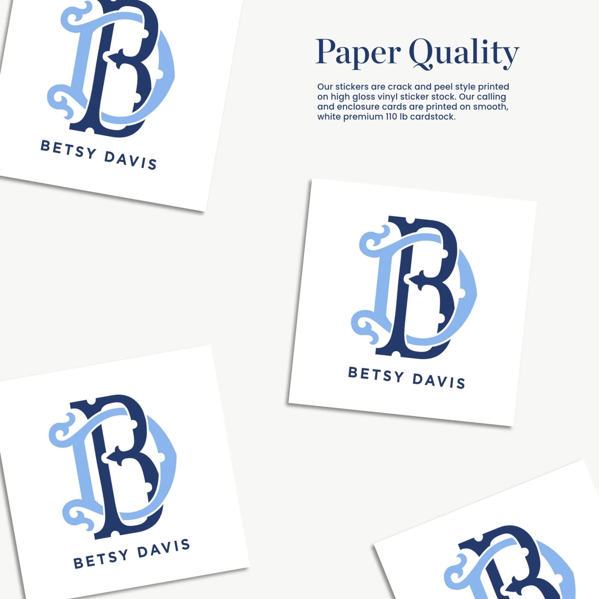 a collection of stickers with the name 'BETSY DAVIS' printed on them.