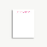 A white piece of paper with the text "avery warren" printed on it.