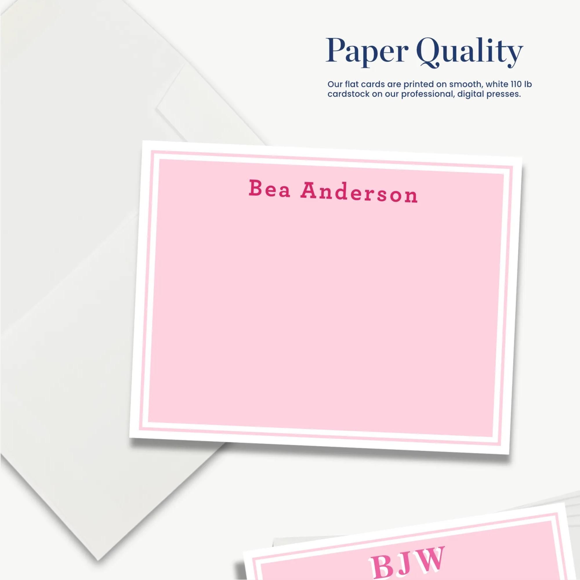 The image is a collage of two images. The top image is a white envelope with a pink note card inside, and the bottom image is a pink note card with a white text.