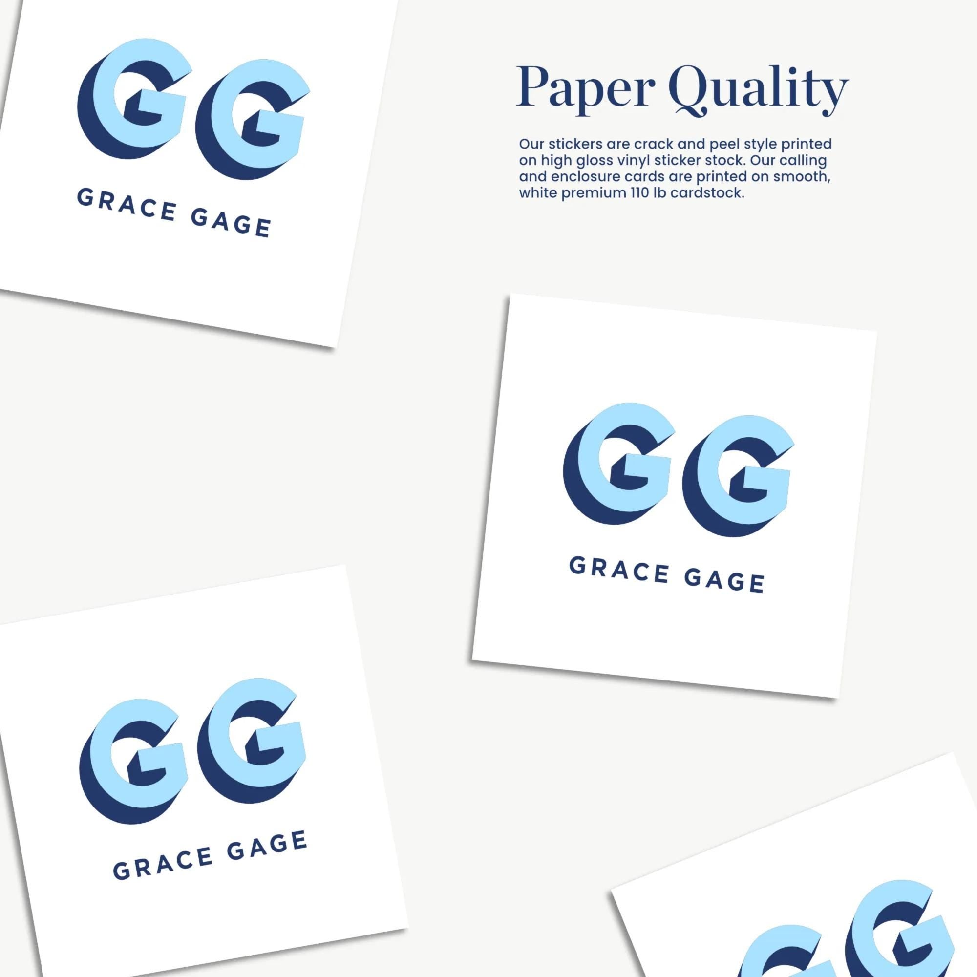a collection of four identical stickers with the same design, featuring the letters 'GG' in a stylized font.