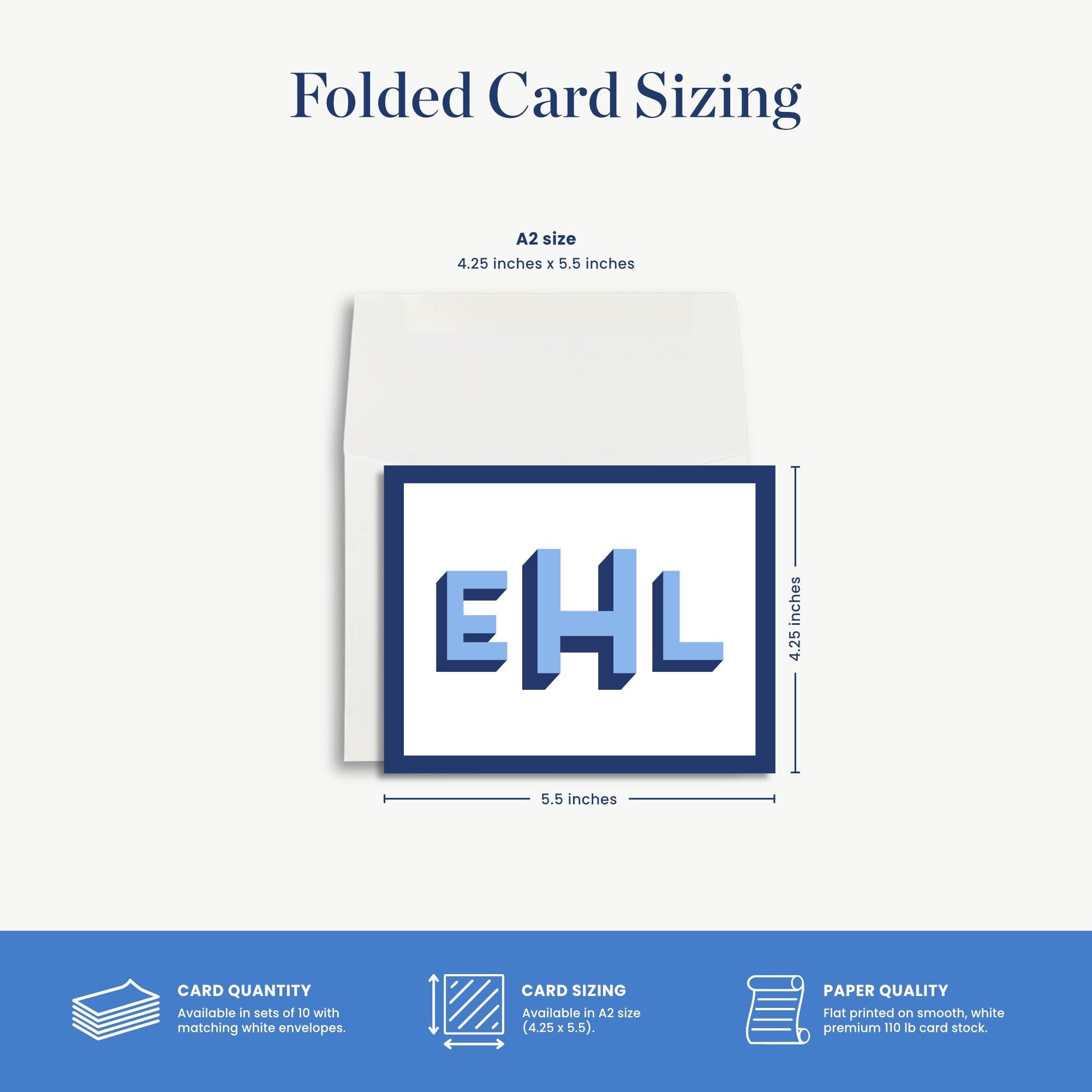 a folded card sizing with the letter ehl on it