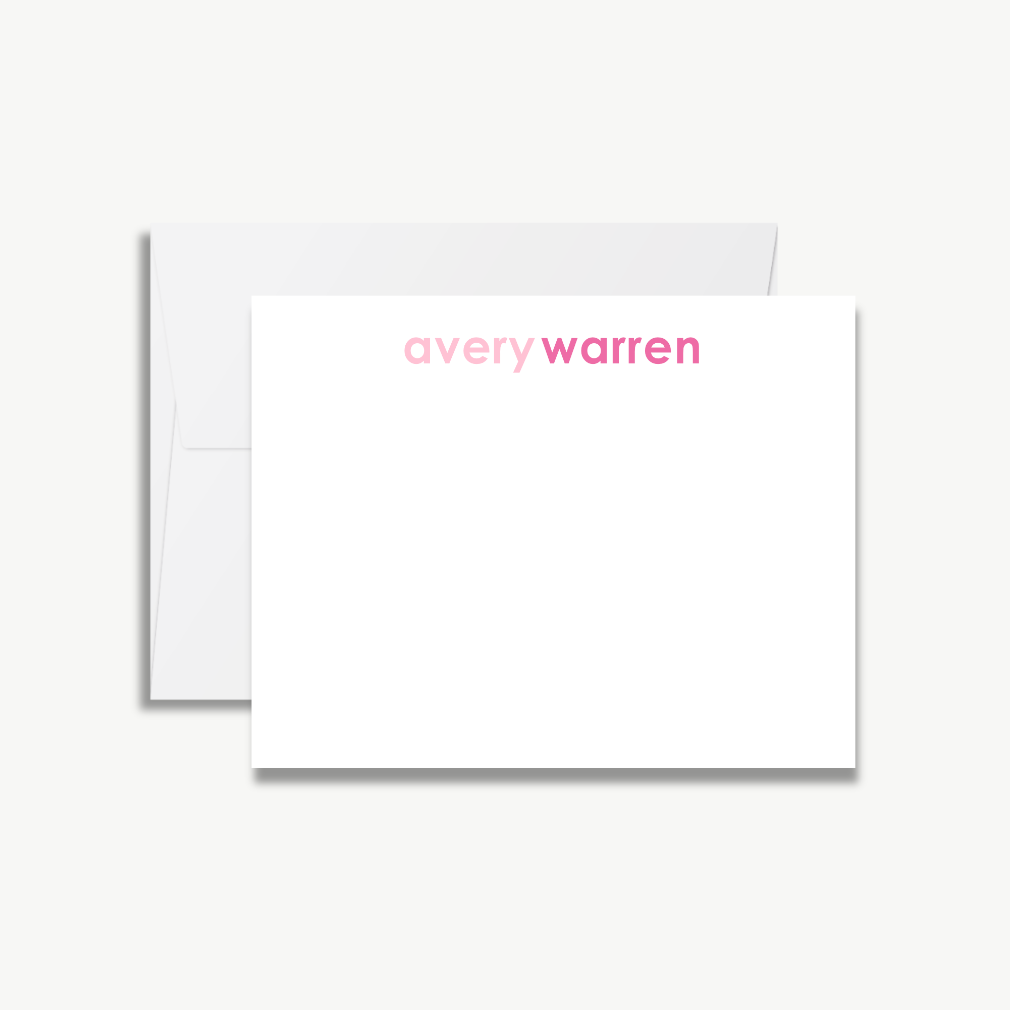 A blank white card with the name 'avery Warren' printed on it.
