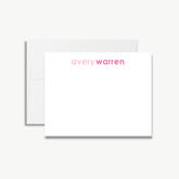 A blank white card with the name 'avery Warren' printed on it.