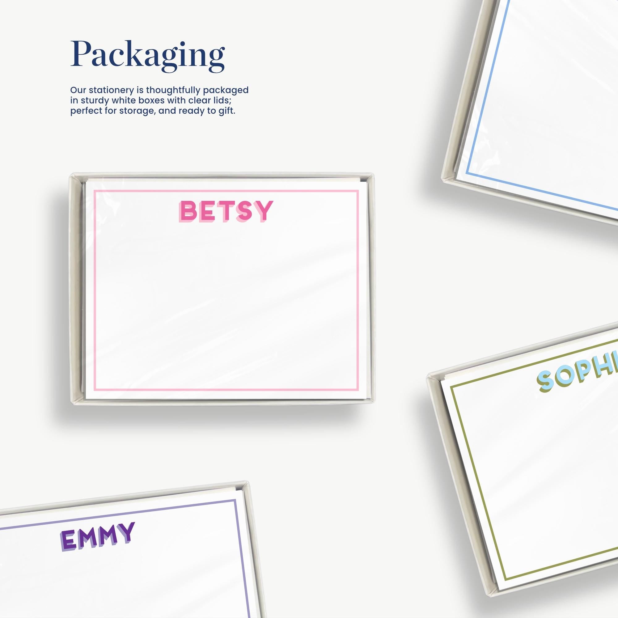 a set of stationery items, including a set of blank cards with names written on them, and a set of blank cards with names written on them.