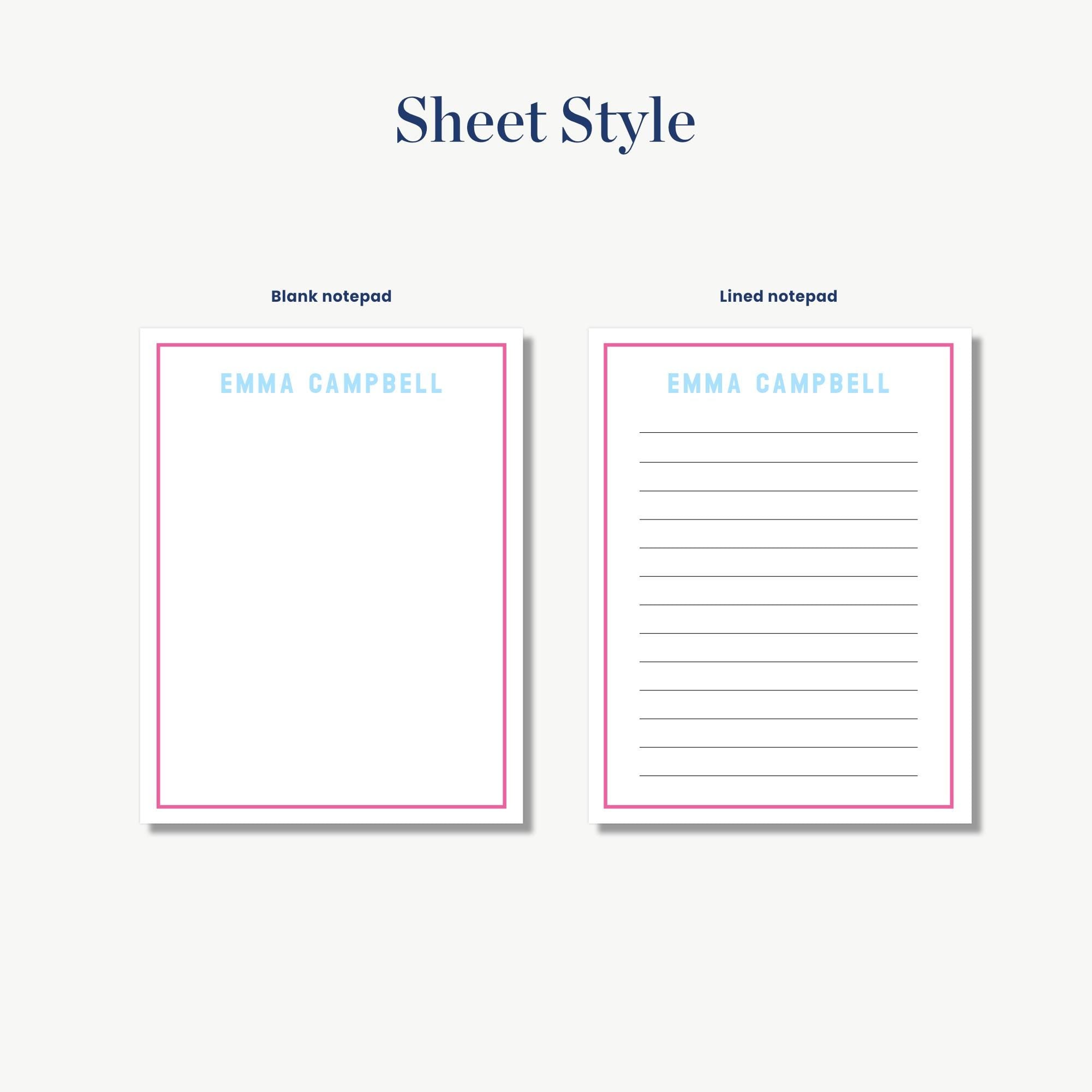 two blank notepads with different styles, one with a blank pad and the other with lined pads.