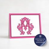 a pink monogrammed letter "A" on a white background, framed in a pink border.