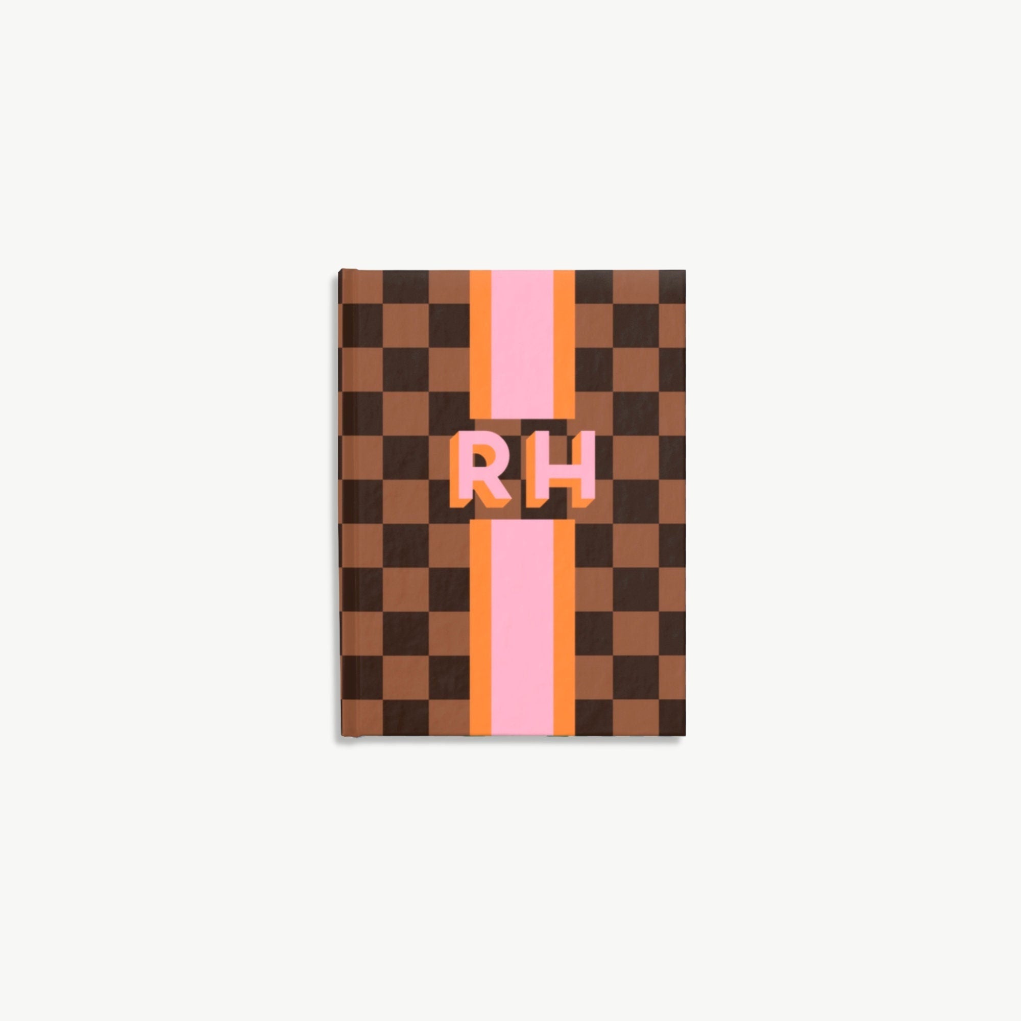 monogram check journal, monogram notebook, shadow monogram stationery, custom stationery, lined or unlined journal, check pattern gingham
