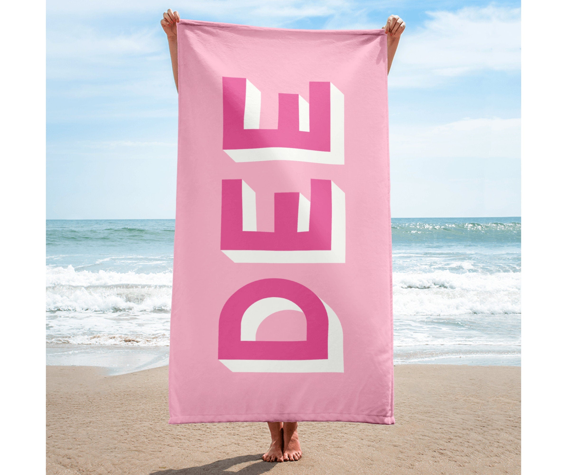 shadow monogram personalized Beach towels, custom beach towel, Personalized Bridesmaid Gift, bachelorette party gift, monogram towel