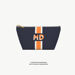 navy canvas stripe shadow monogram accessory pouch personalized makeup bag initial cosmetic bag bridesmaid gifts bachelorette gifts bridal