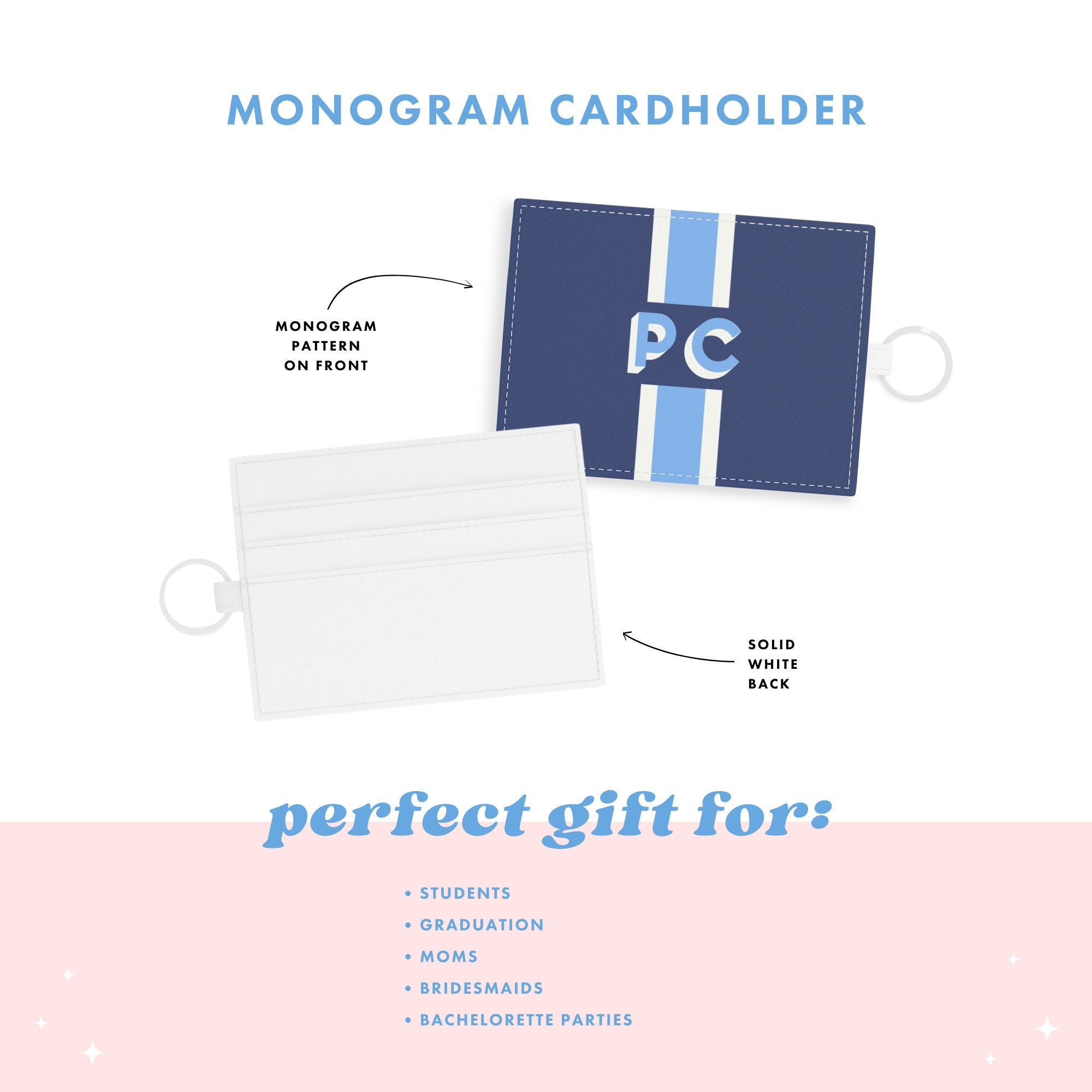 monogram cardholder shadow monogram custom cardholder monogram grad gifts college gifts personalized card holder wallet