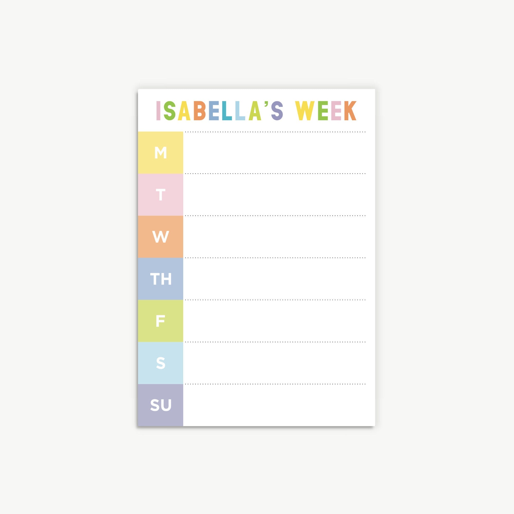 custom weekly planner notepad, days of the week notepad, monogram planner notepad, personalized planner, colorful organizing, teacher gift