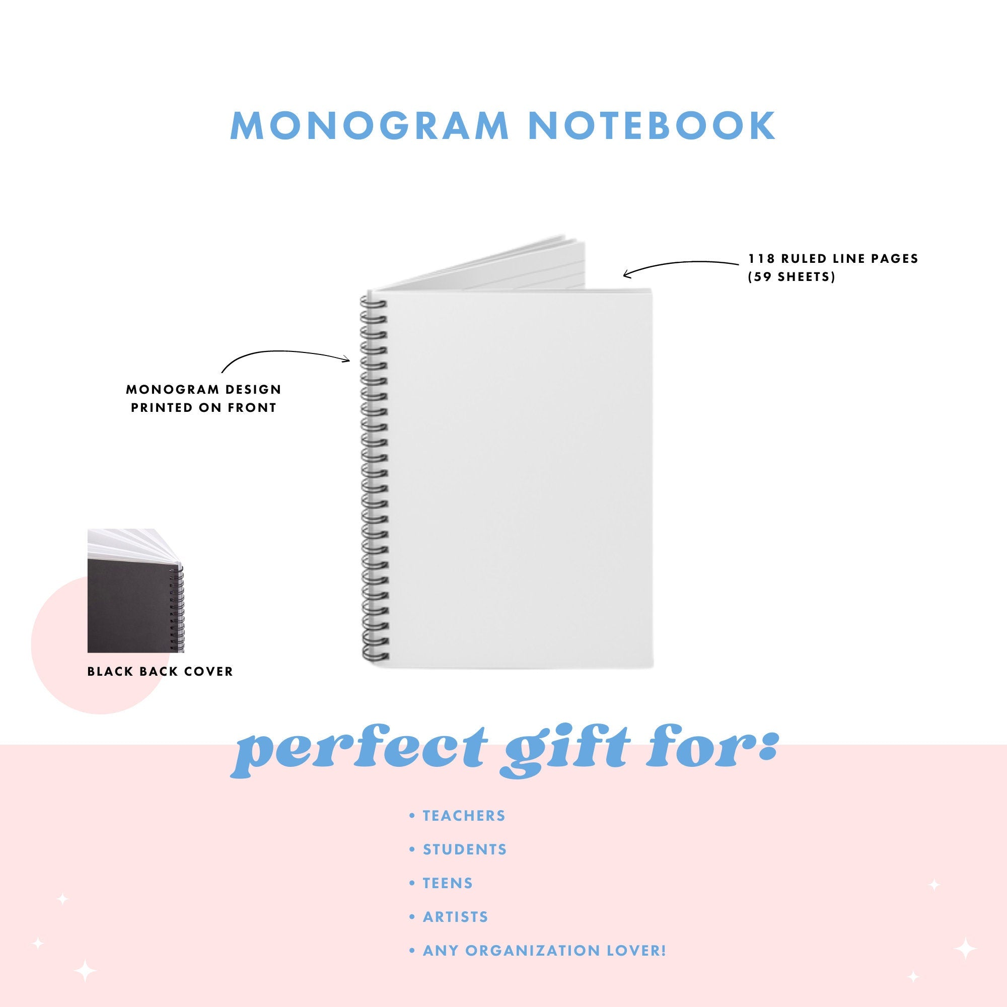 monogram check notebook, custom notebook, personalized stationery, custom stationery, lined notebook, custom journal, brown check pattern