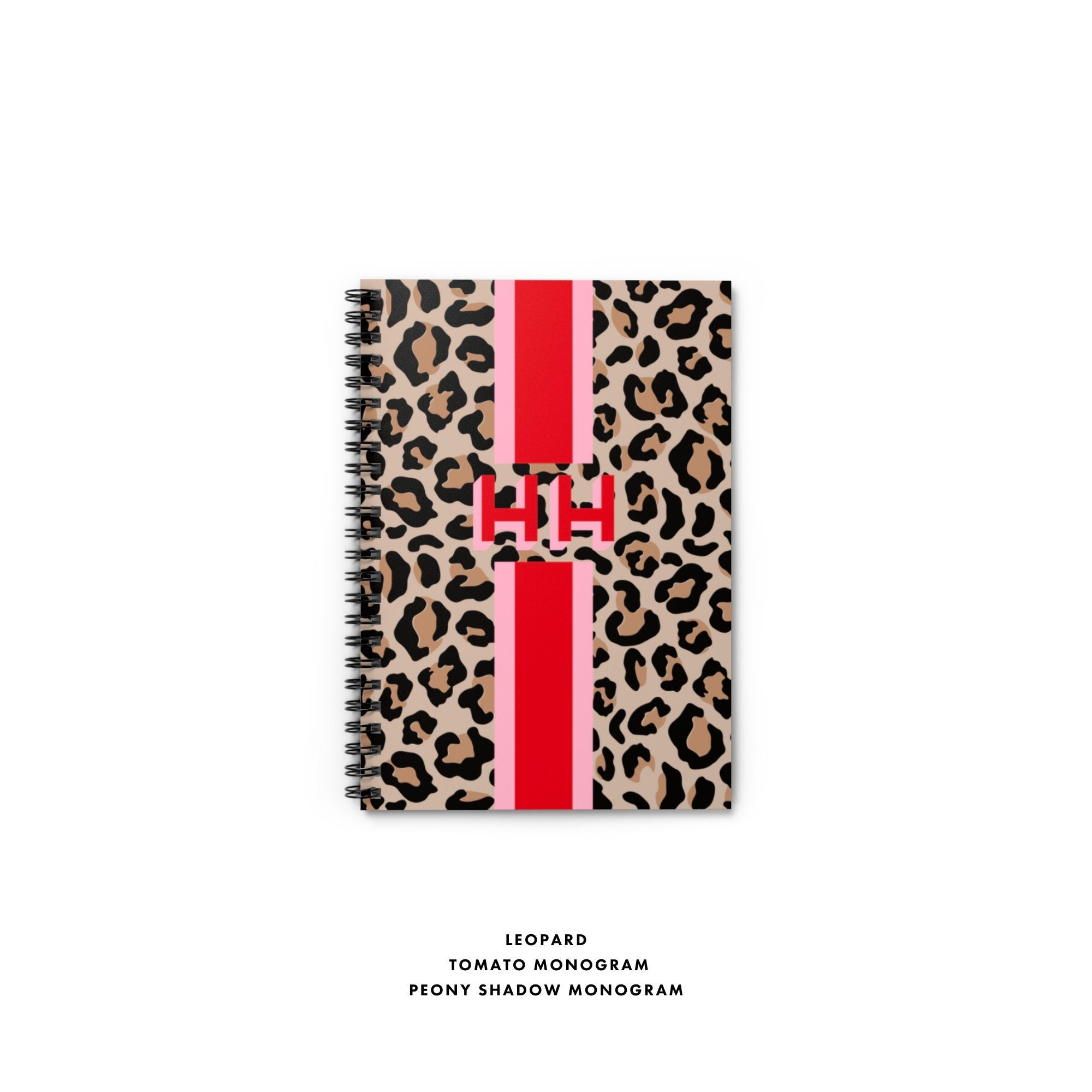 monogram leopard notebook, custom notebook, personalized stationery, custom stationery, lined notebook, custom journal, leopard monogram