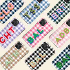 Gingham Shadow Monogram Personalized Case Initial iPhone 12 Case Custom iPhone 13 Pro Case iPhone 11 XS 8 7 Plus XR Samsung Galaxy