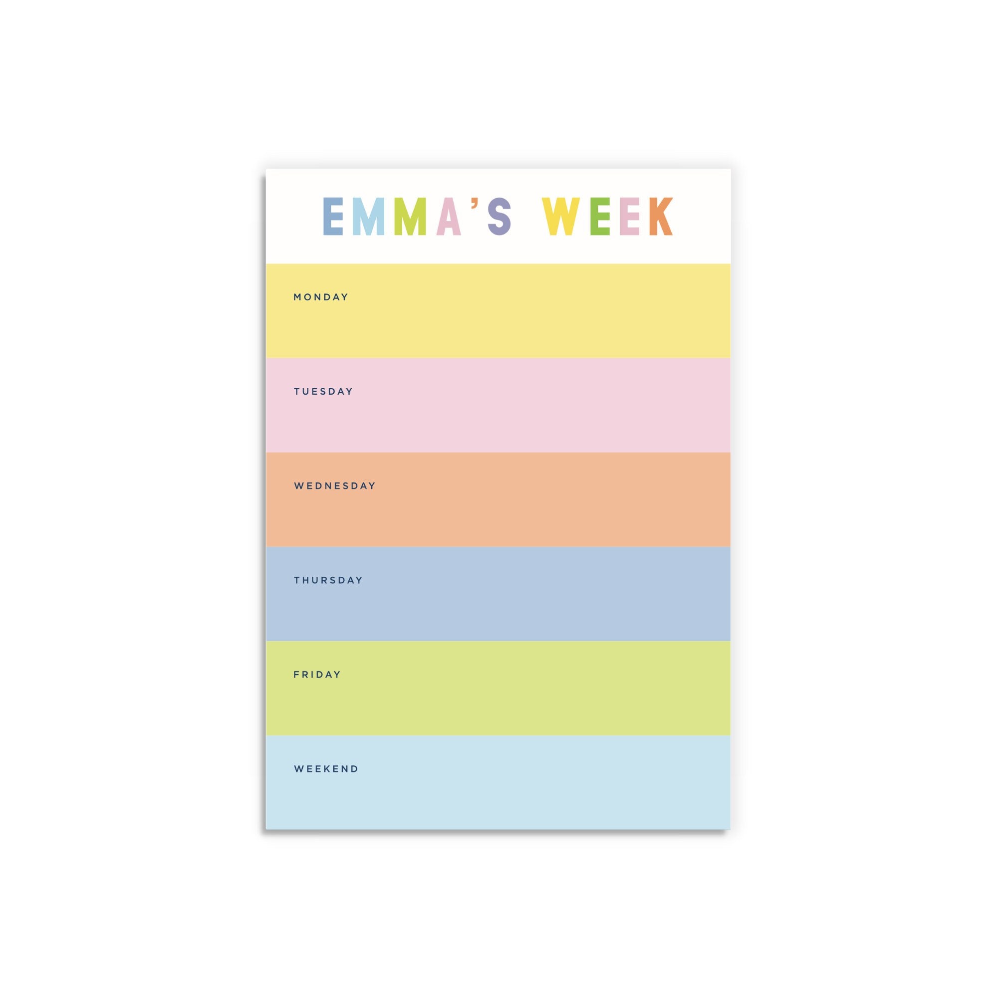 personalized weekly planner notepad, days of the week notepad, custom name planner notepad, to do list, teacher gift, colorful notepad