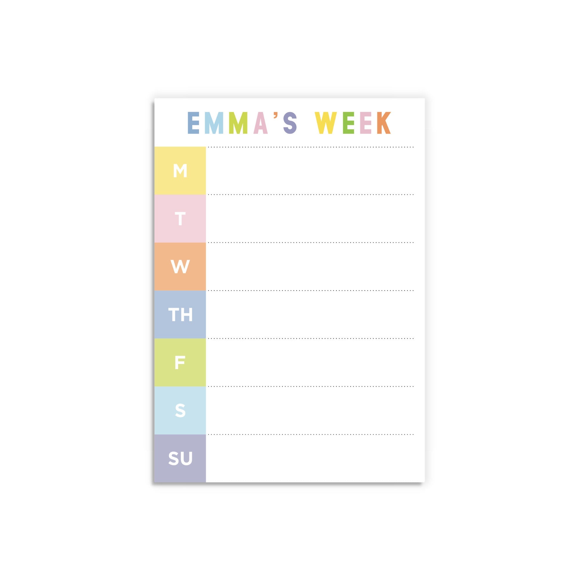 custom weekly planner notepad, days of the week notepad, monogram planner notepad, personalized planner, colorful organizing, teacher gift