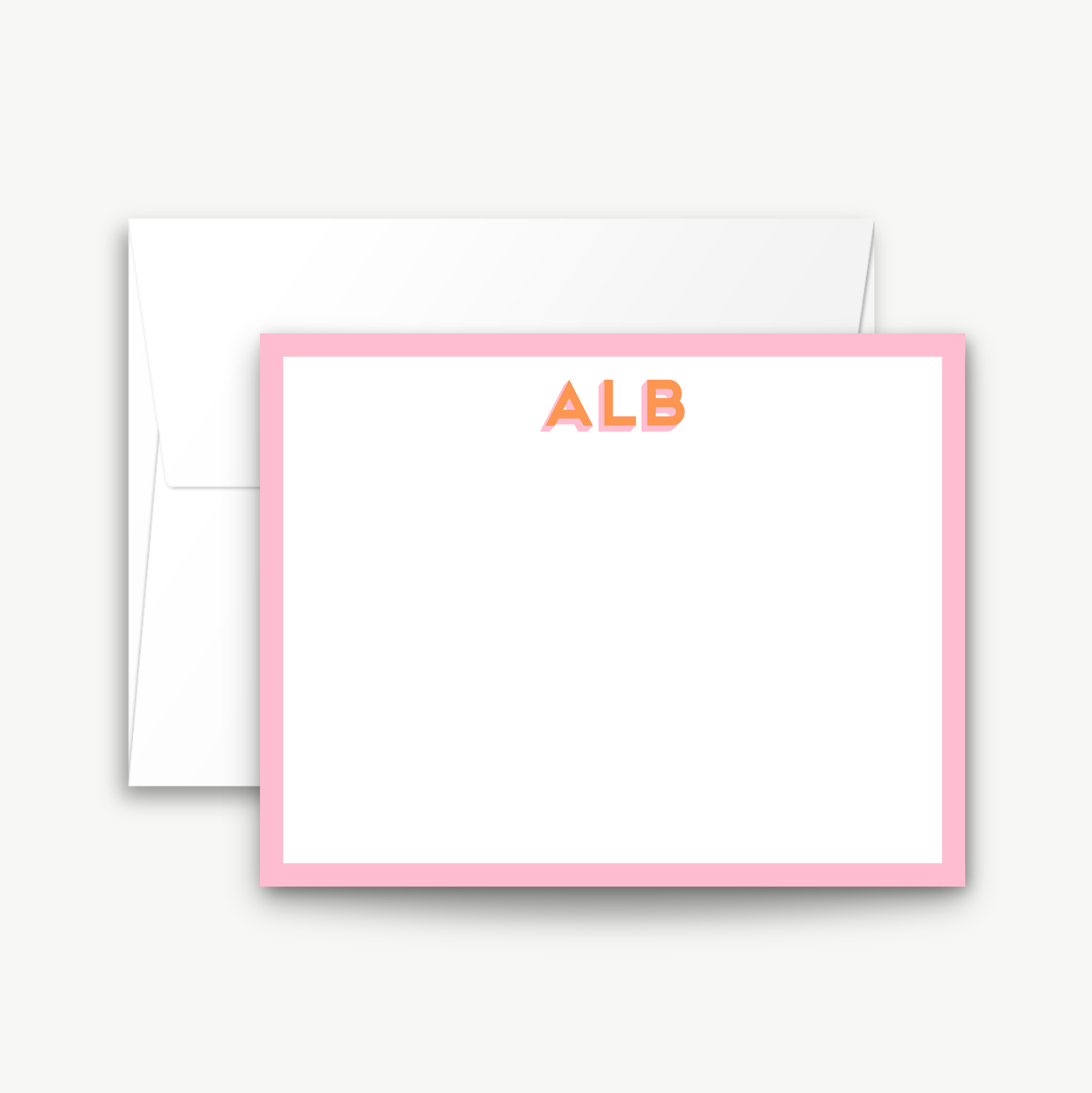 monogram notecard set, classic stationery, monogram border flat cards, stationery notecard set, personalized notecards, shadow monogram