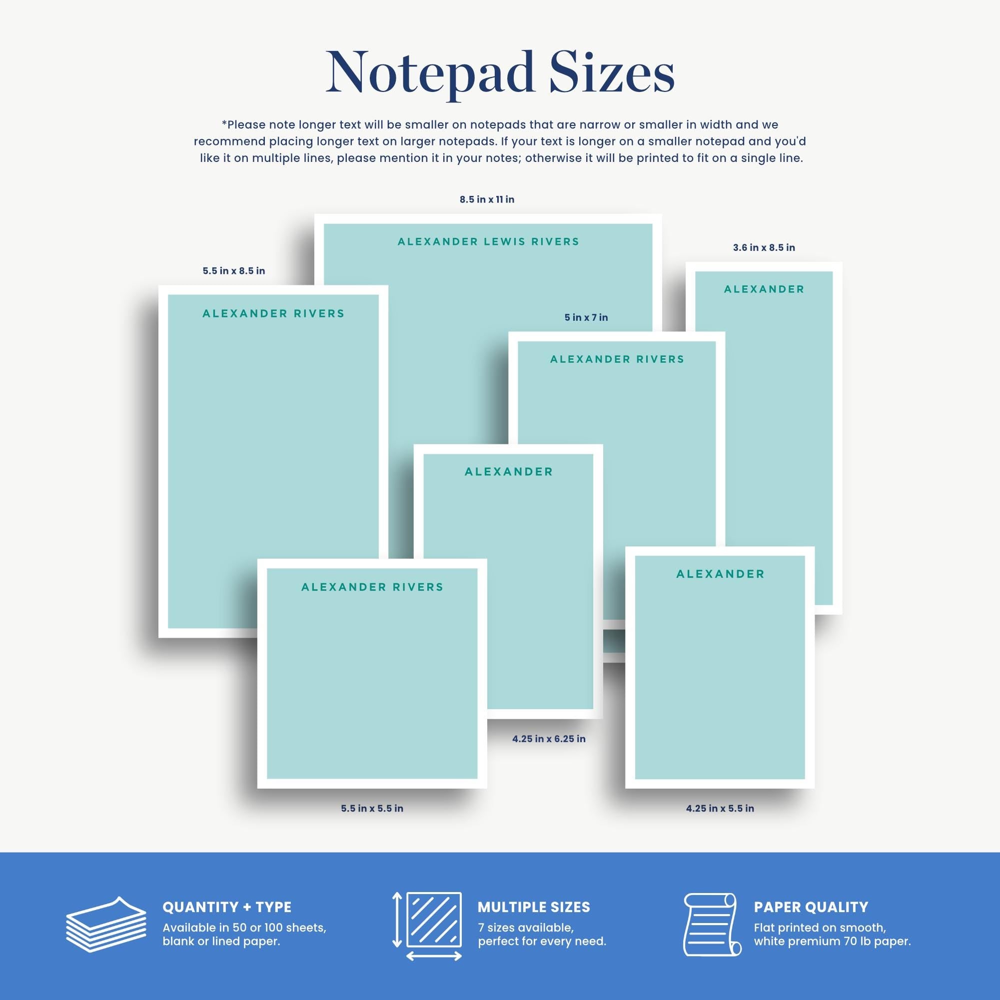 a variety of notebook sizes, including Alexander Rivers and Alexander Rivers notebooks, as well as different types of notebooks such as 5.5 x 5.5, 5.5 x 6.5, and 5.5 x 6.5. The image also provides information about the paper quality and quantity, including the ability to print on multiple types of paper and the availability of blank and lined paper.