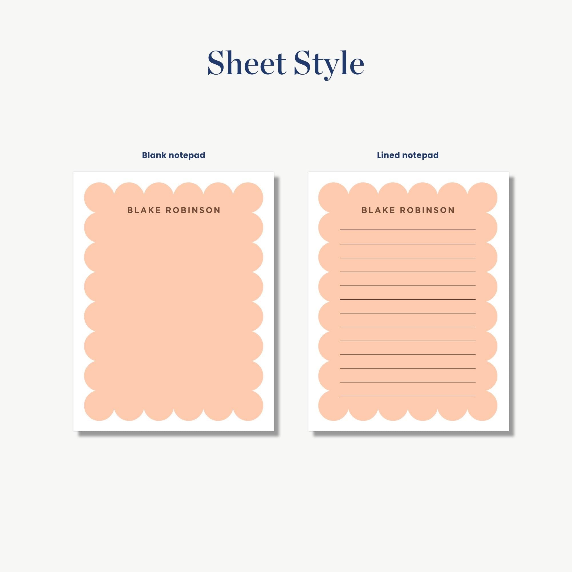 two different sheet styles, one with a blank notepad and the other with lined notepad.