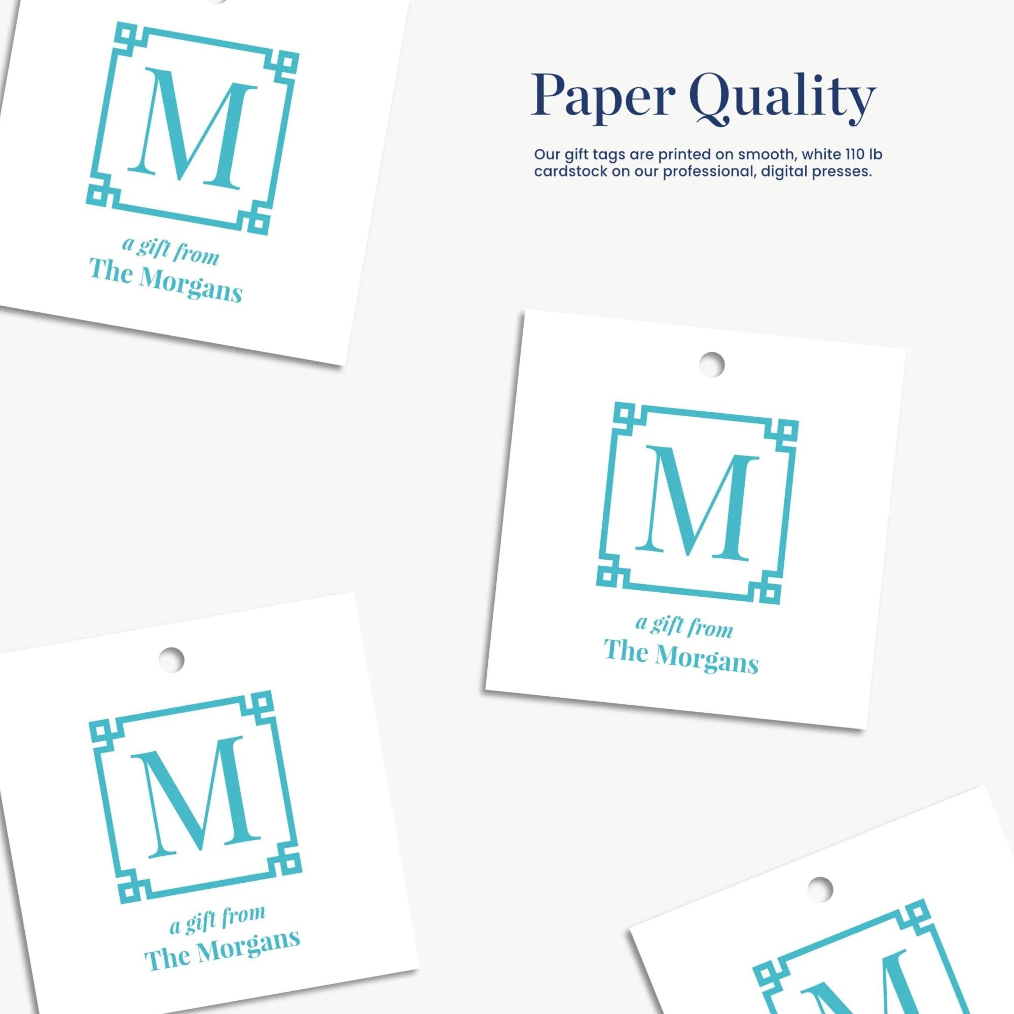 a collection of four paper tags, each featuring a logo and text. The tags are printed on smooth, white paper and are designed to be used as gift tags. The text on the tags indicates that they are intended to be used as gifts, and they are printed on professional digital presses.