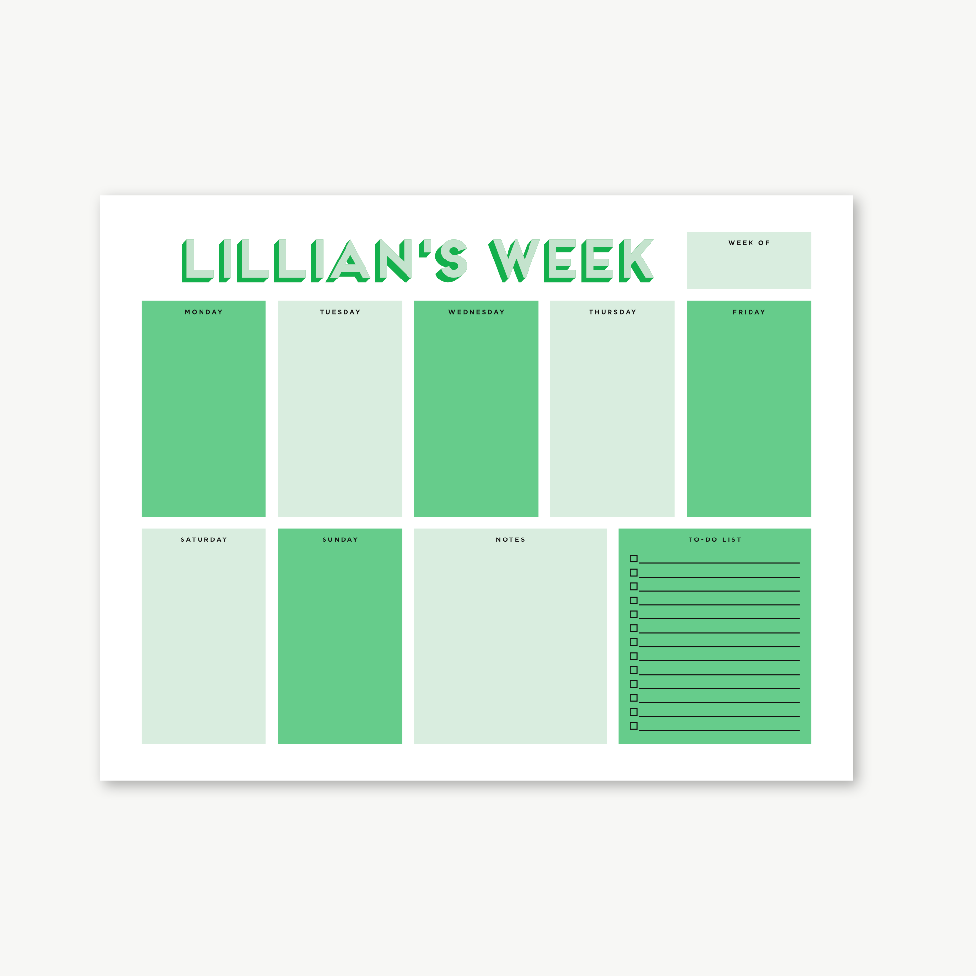 custom weekly planner notepad, days of the week notepad, monogram planner notepad, personalized planner, colorful organizing, teen gift