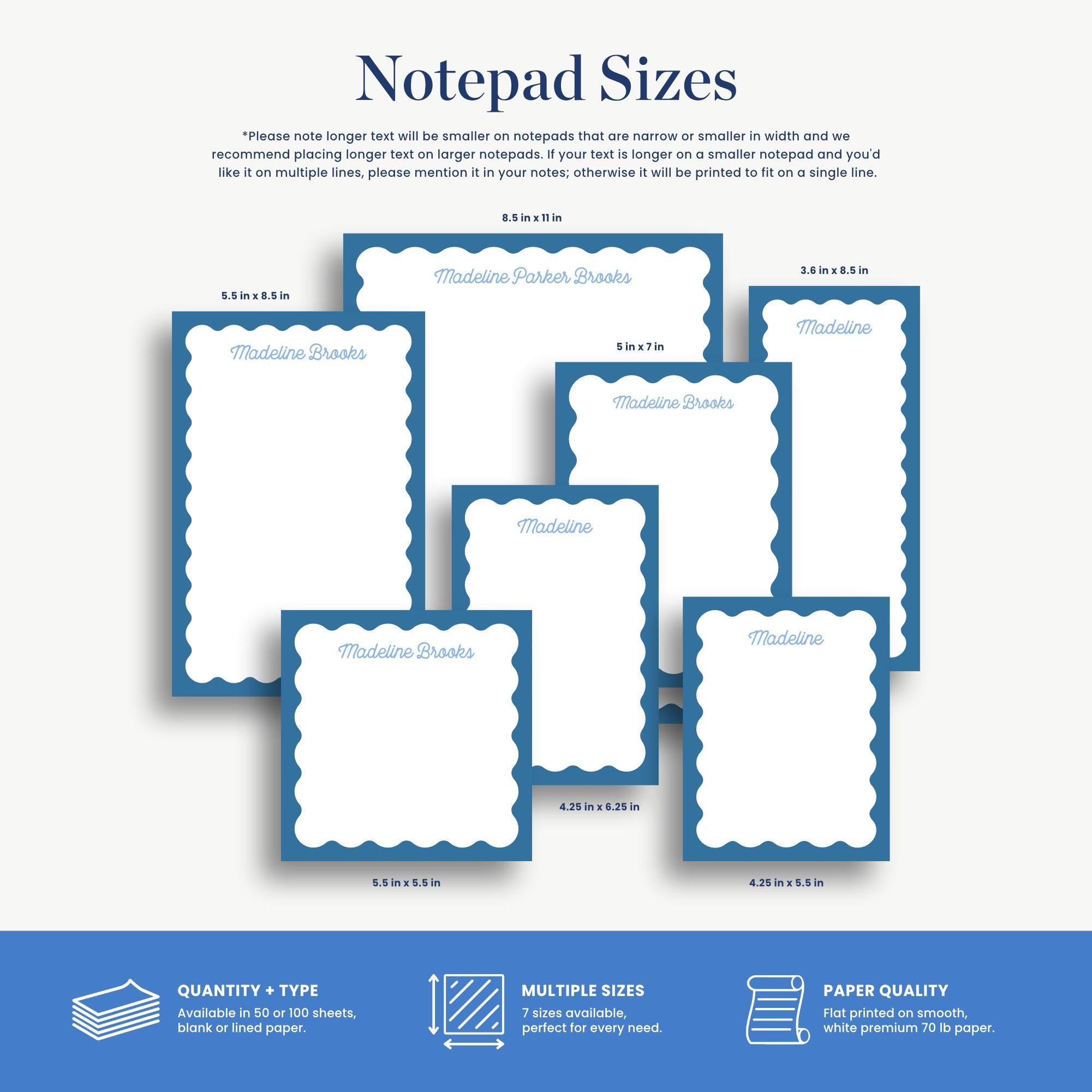 a variety of notebook sizes, including 5.5 x 8.1 inches, 5.5 x 5.6 inches, and 4.5 x 5.6 inches, as well as different types of notebooks, such as lined and blank notebooks.
