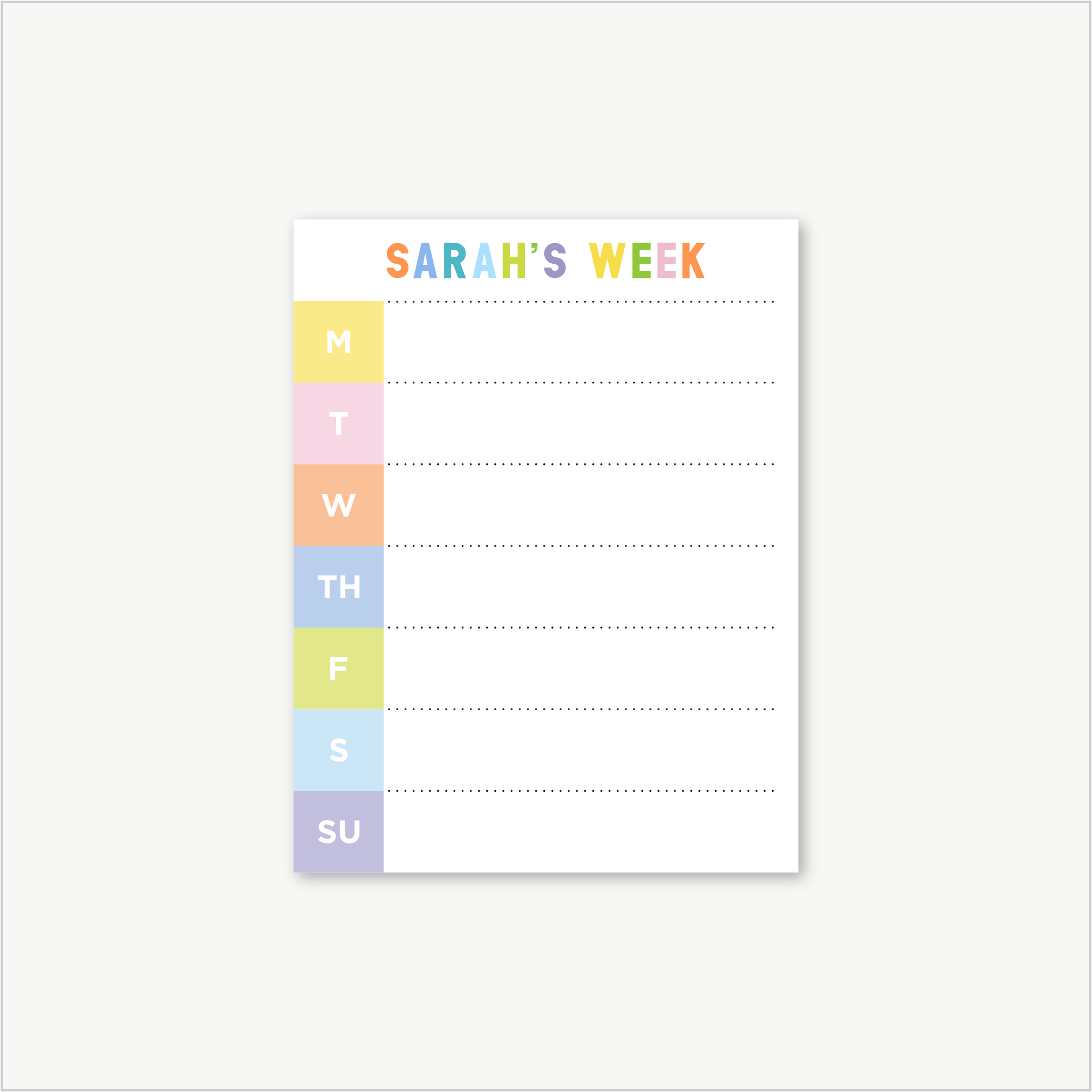 custom weekly planner notepad, days of the week notepad, monogram planner notepad, personalized planner, colorful organizing, teen gift