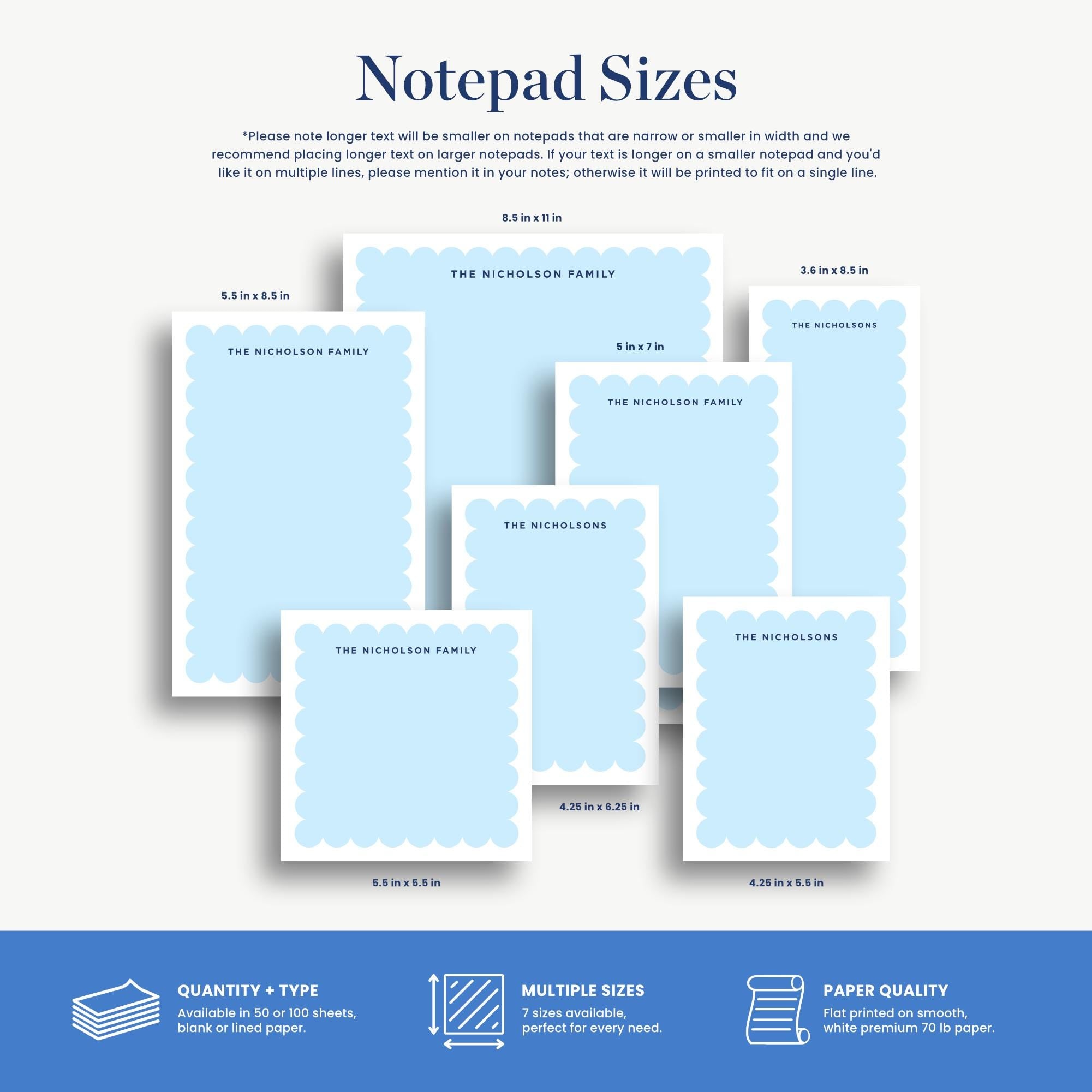 a variety of notebook sizes, including 5.5 x 8.5 inches, 5.5 x 6.5 inches, and 5.5 x 7.5 inches, as well as a collection of different types of notebooks, such as the McNicholons Family and The McNicholons.