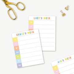 custom weekly planner notepad, days of the week notepad, monogram planner notepad, personalized planner, colorful organizing, teen gift