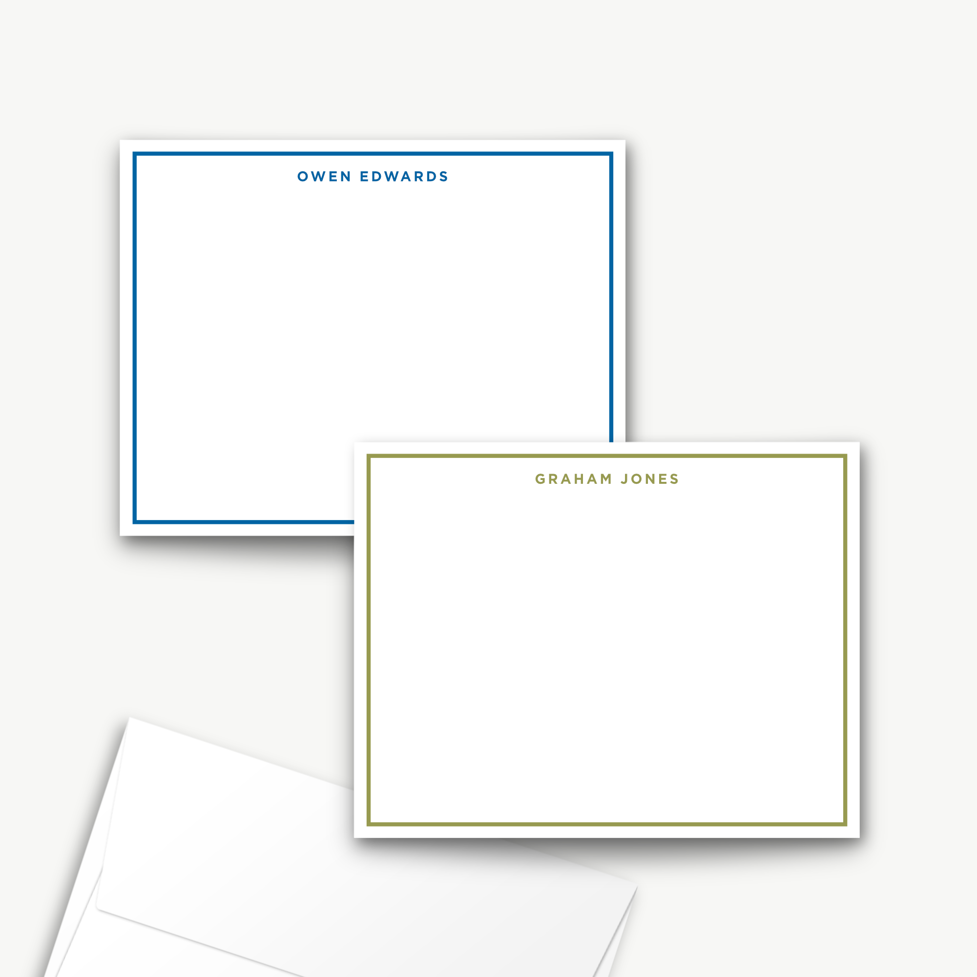 monogram notecard set, classic stationery, monogram border flat cards, stationery notecard set, personalized notecards