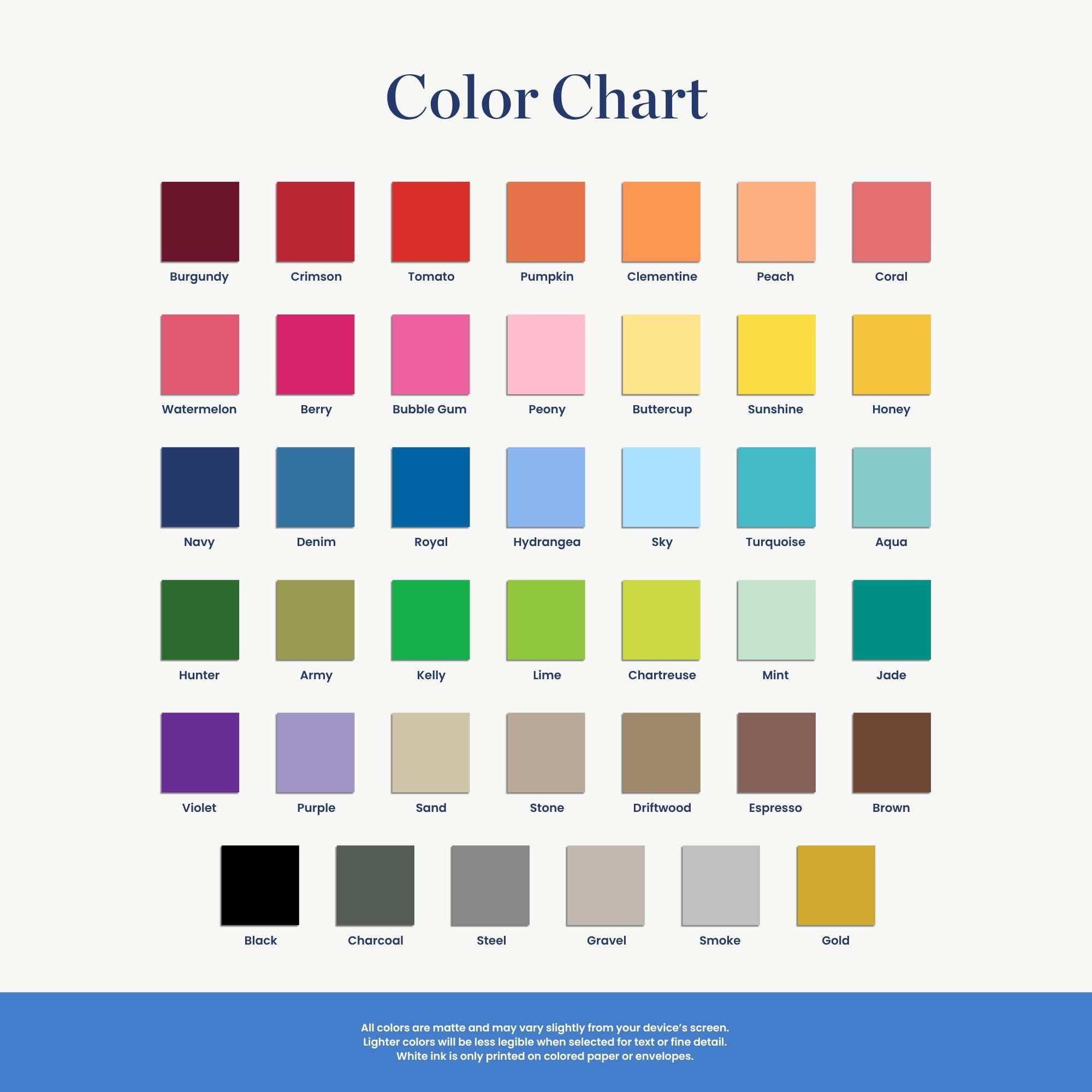 a color chart with different colors of paint
