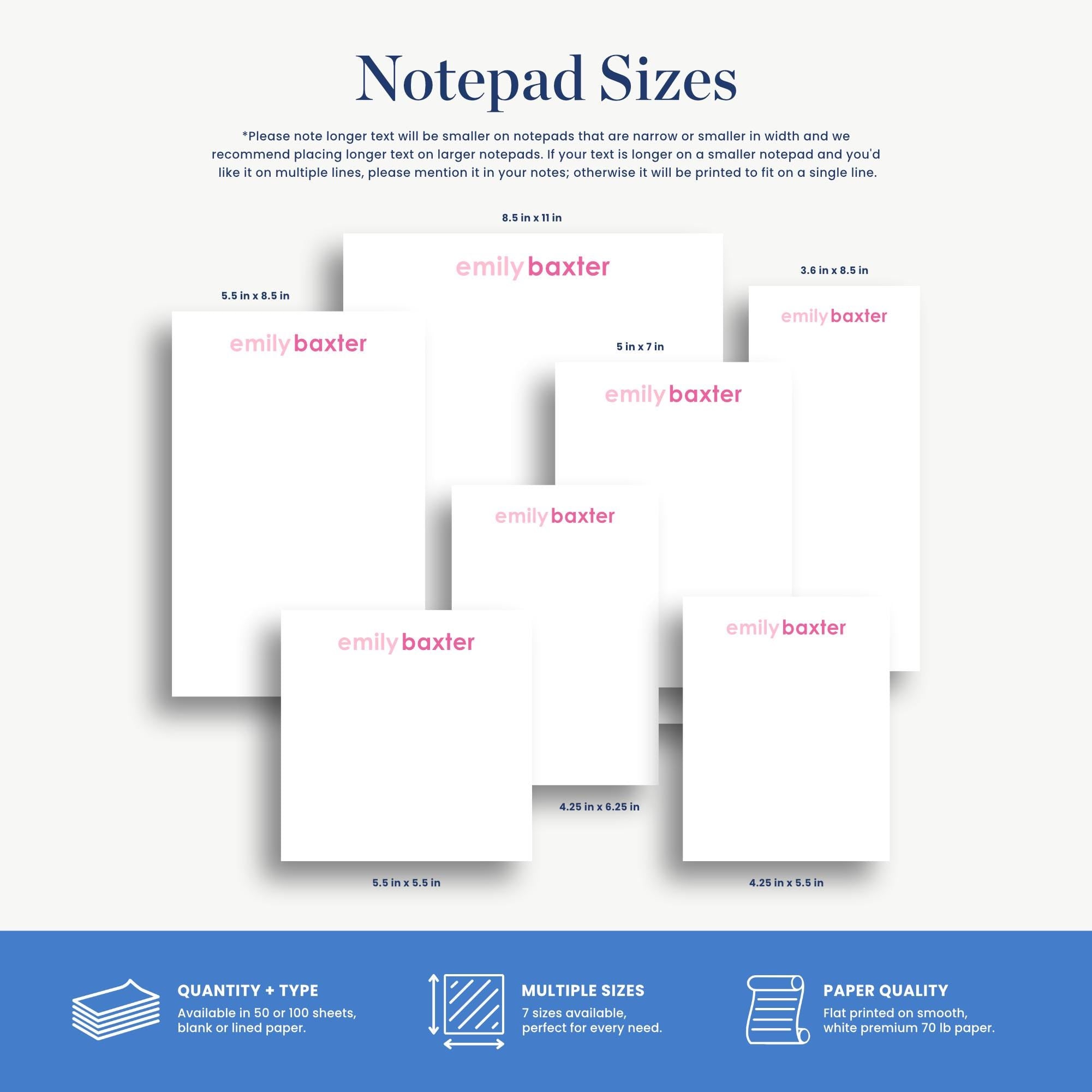 a variety of notebook sizes, including 5.5 x 5.5 inches, 5.5 x 5.5 inches, and 5.5 x 5.5 inches, as well as a note pad with a 5.5 x 5.5 inches size.