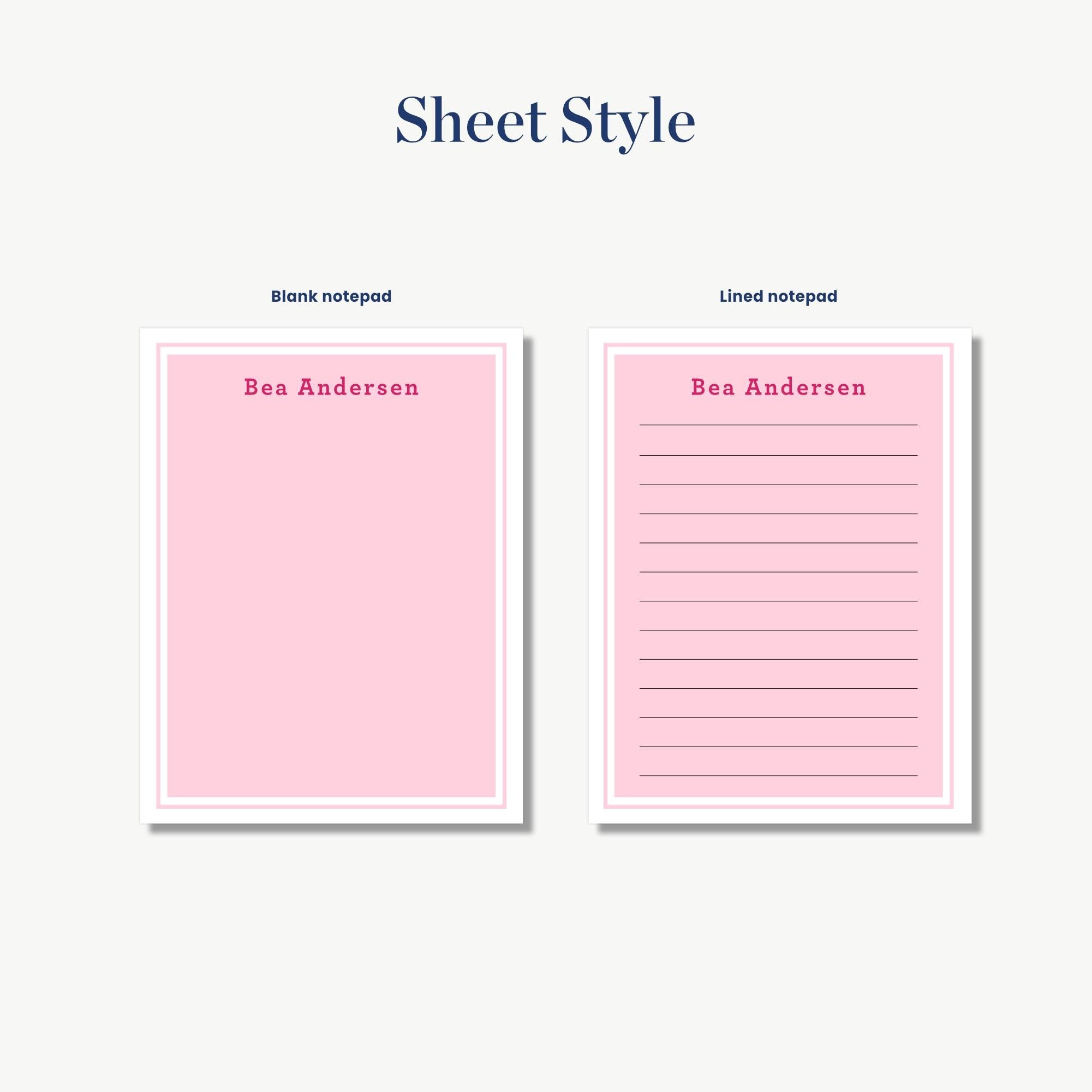two blank notepads with different styles: a blank pad and a lined pad.