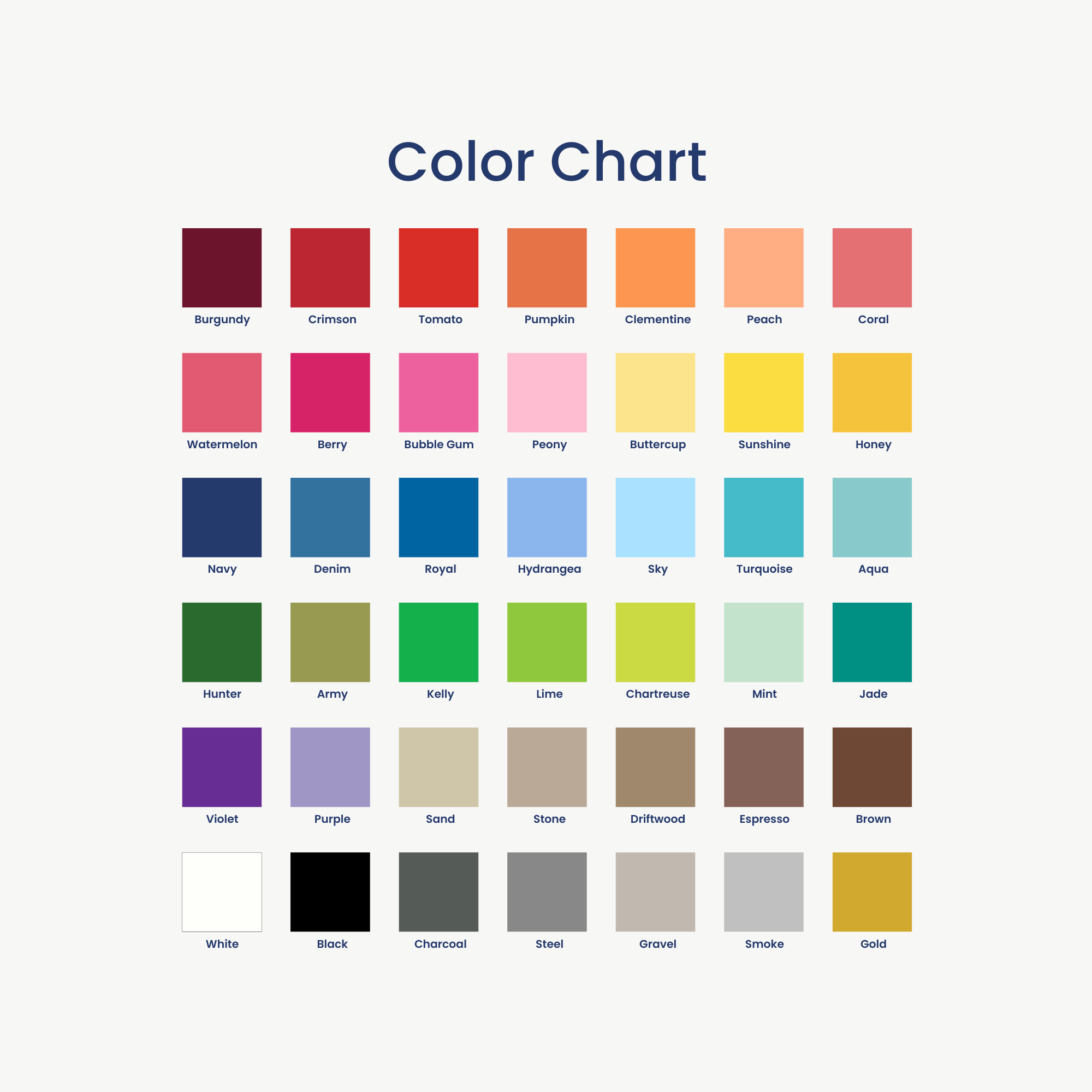 monogram color chart, stationery color chart, preppy jones color chart