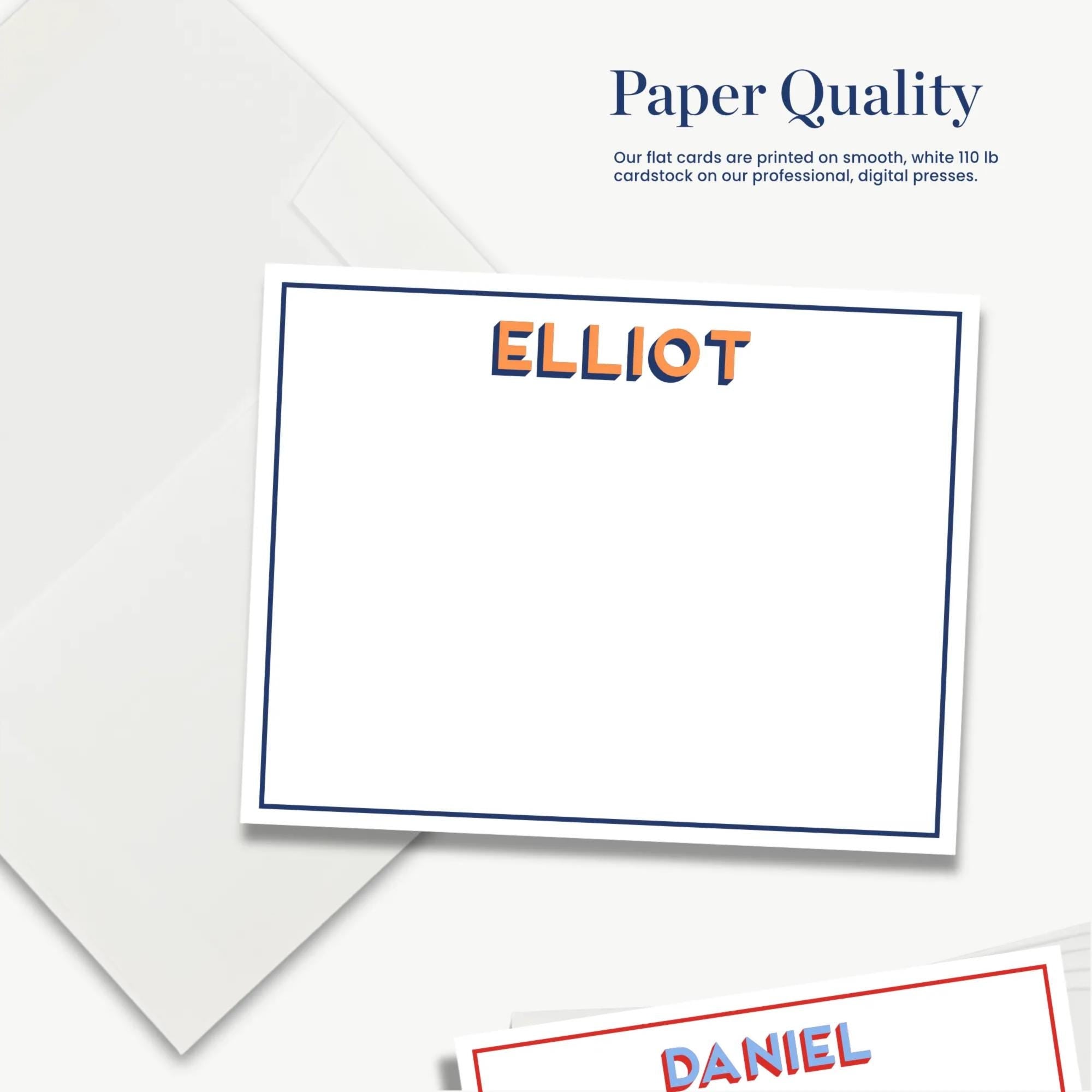The image is a collage of two images, one of an envelope and one of a card with a name on it. The envelope has a blank white paper inside, and the card has a name printed on it.