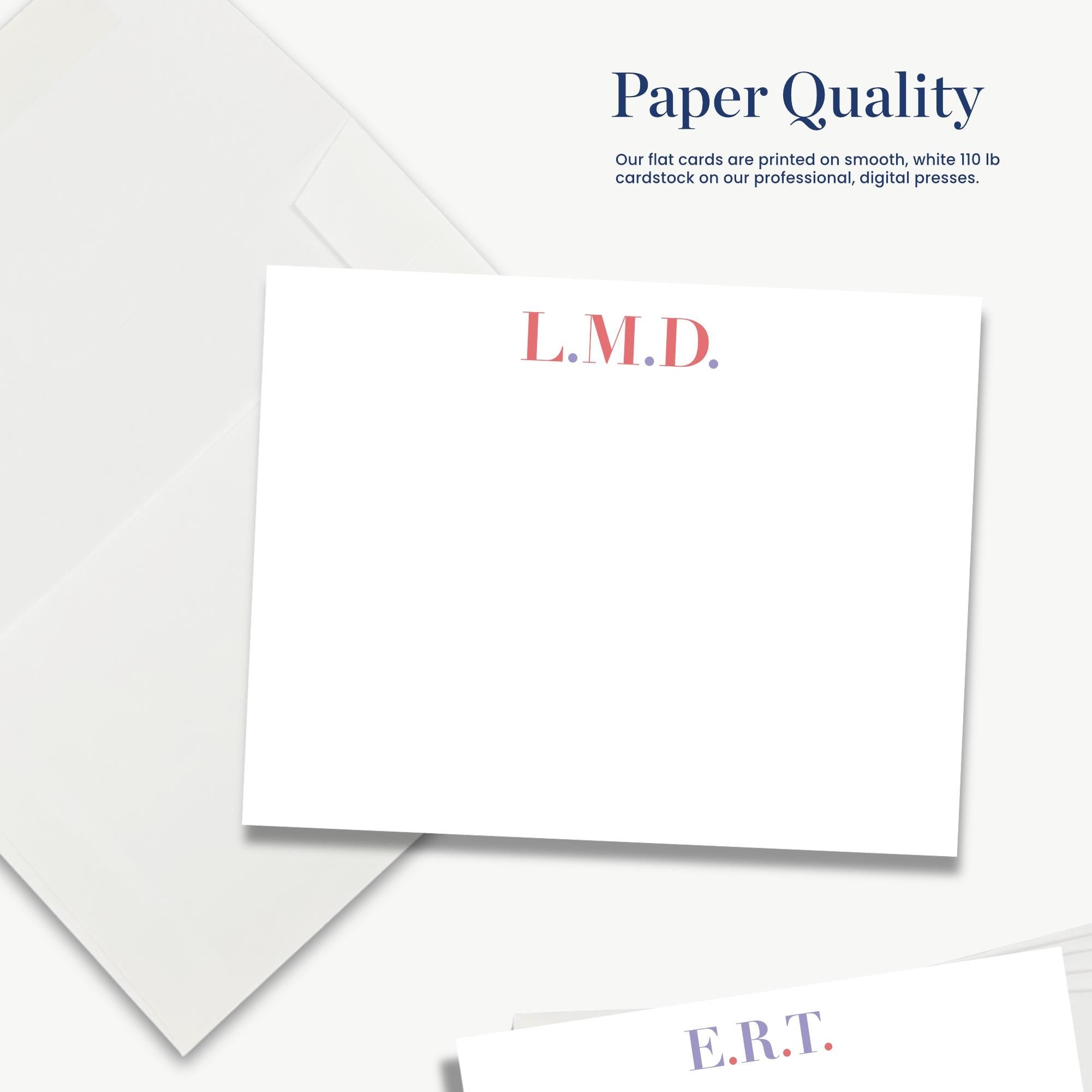 The image is a white card with the text "Paper Quality" and "L.M.D." printed on it.