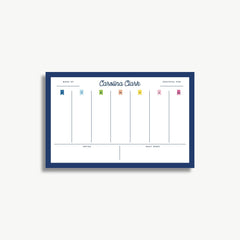 The image is a blue and white weekly schedule or calendar with the name "Carolina Clark" written in the top left corner.