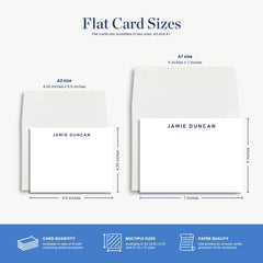 two different sizes of flat cards, including A7 and A3 sizes, along with the corresponding dimensions and card quality information.