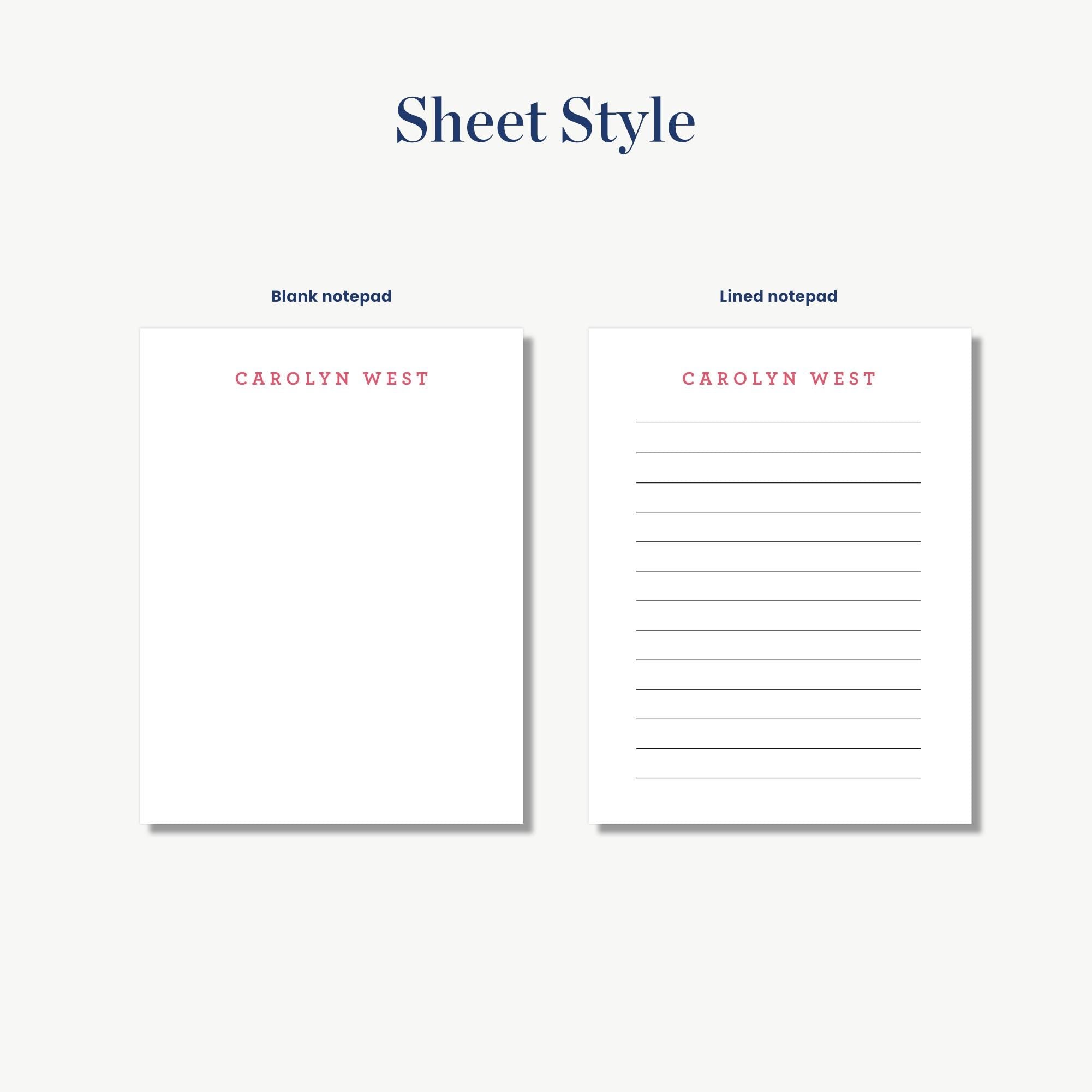 two blank notepads with the name "CAROLYN WEST" printed on them.