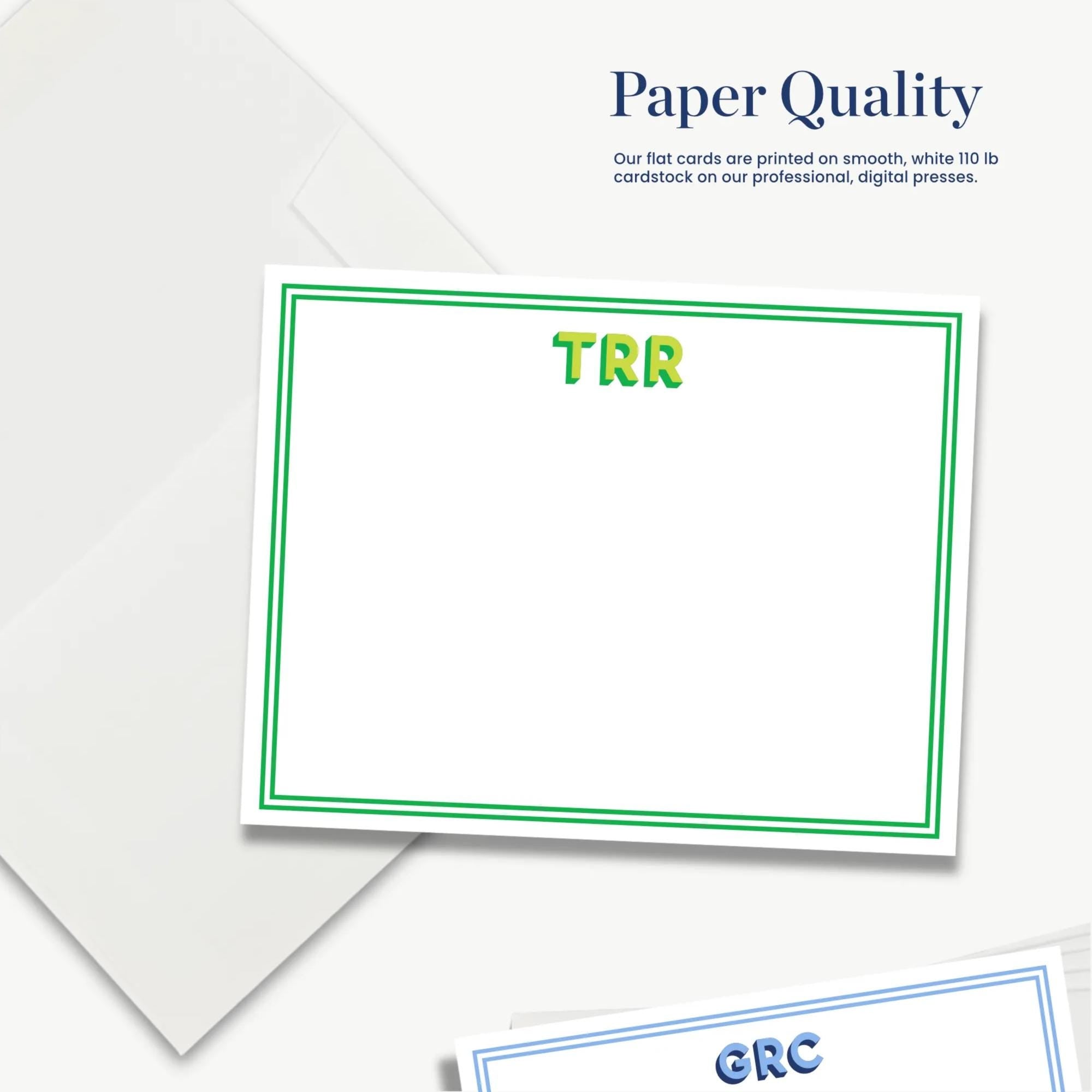 The image is a collage of two blank greeting cards with the word "GRRC" printed on them. The cards are placed on a white background, and there is a small piece of paper or envelope visible in the top right corner.