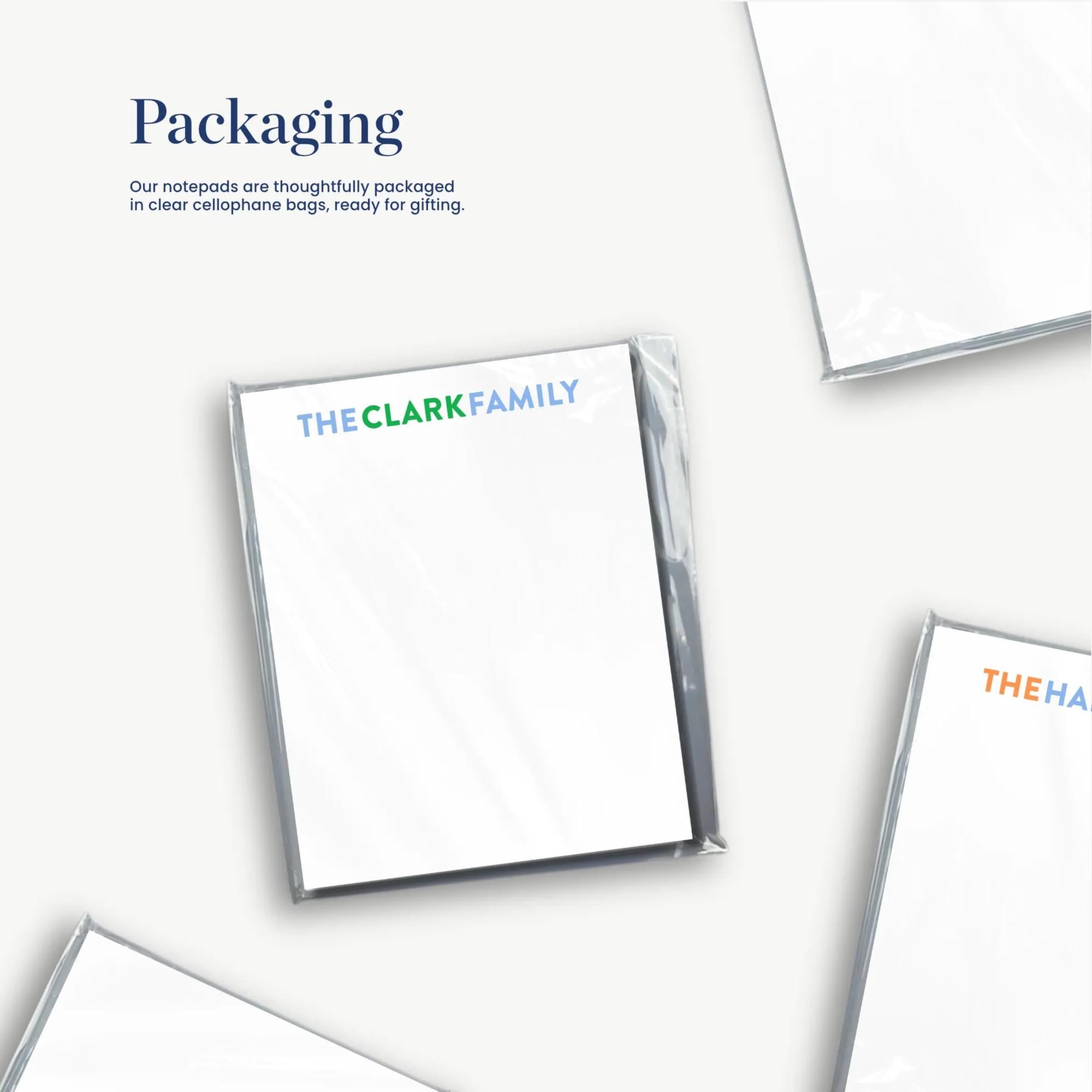 three different packages, each with a label that reads "THE CLARK FAMILY" and "THE HALF FAMILY".